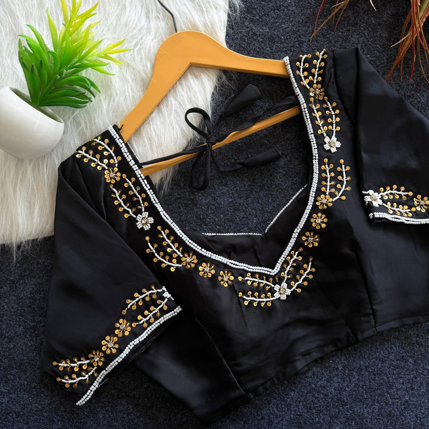 Beautiful handwork all over front and sleeves ready made blouse