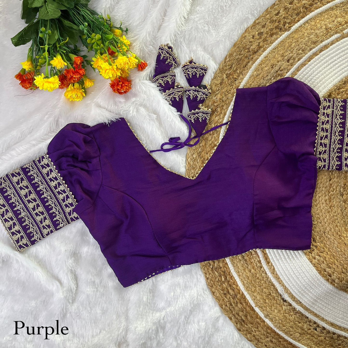 Vichitra silk balloon sleeve ready made blouse