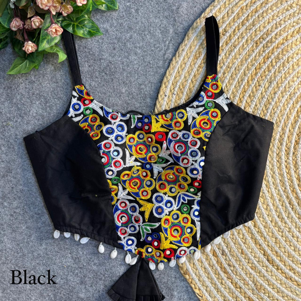 Heavy thread work patch & hand mirror work ready made blouse