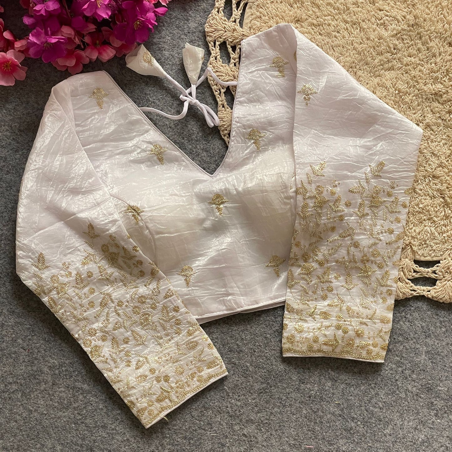 A beauty of golden embroidery work ready made blouse