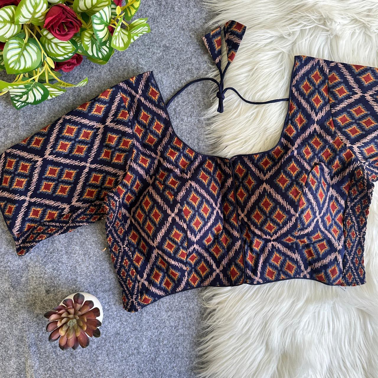 presenting flexi fit Pure Ajrakh Cotton ready made blouse