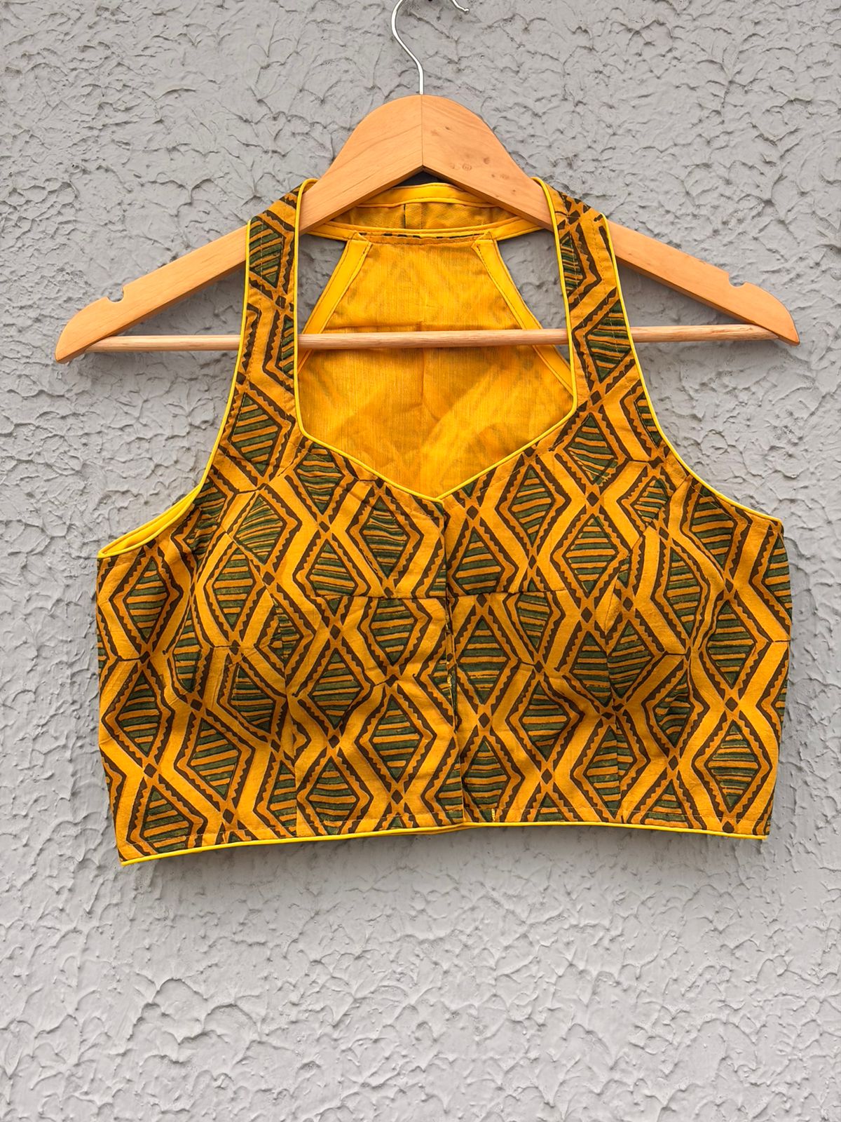 Pure handblock ajrakh halter neck designer blouse