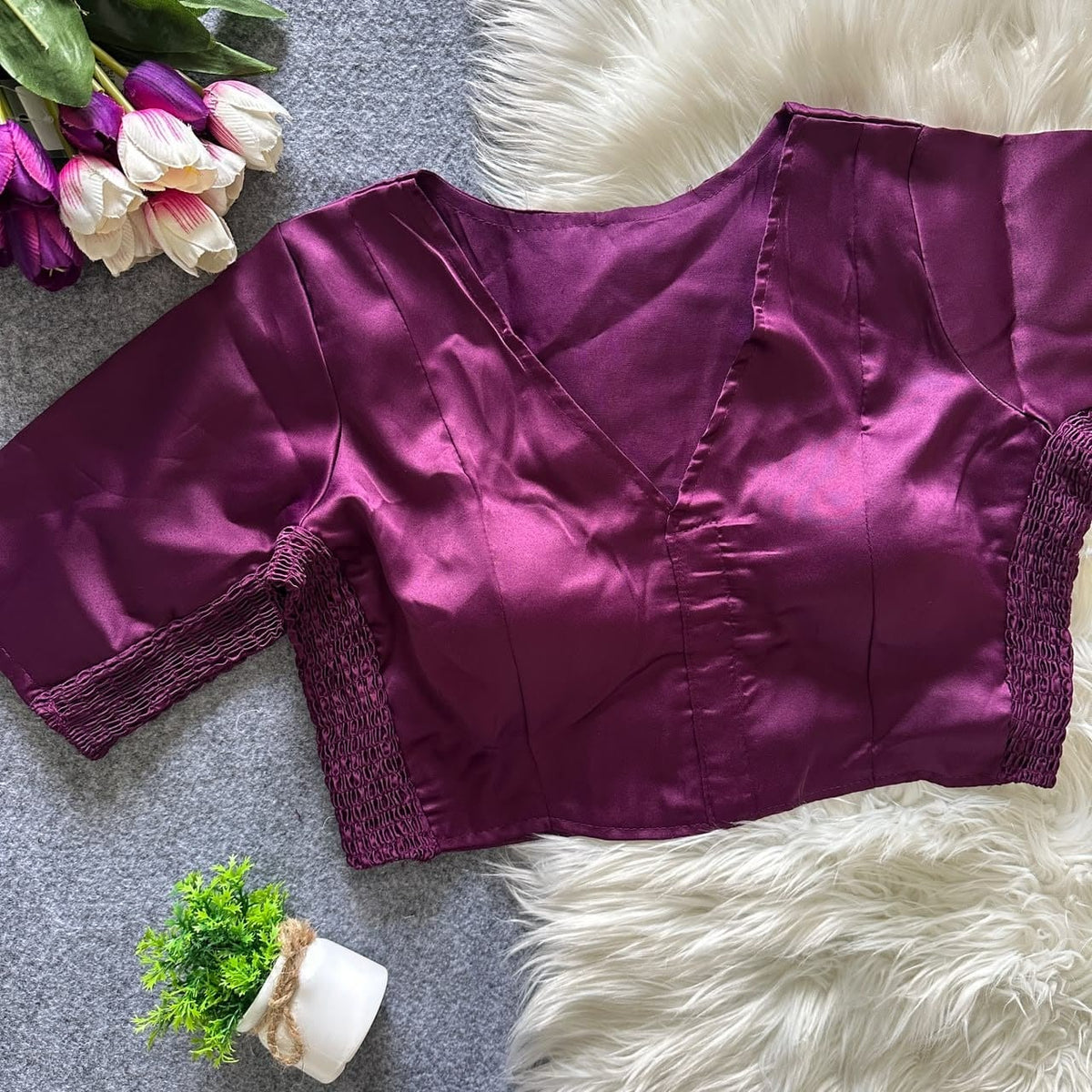 Heavy silk side elastic ready made blouse