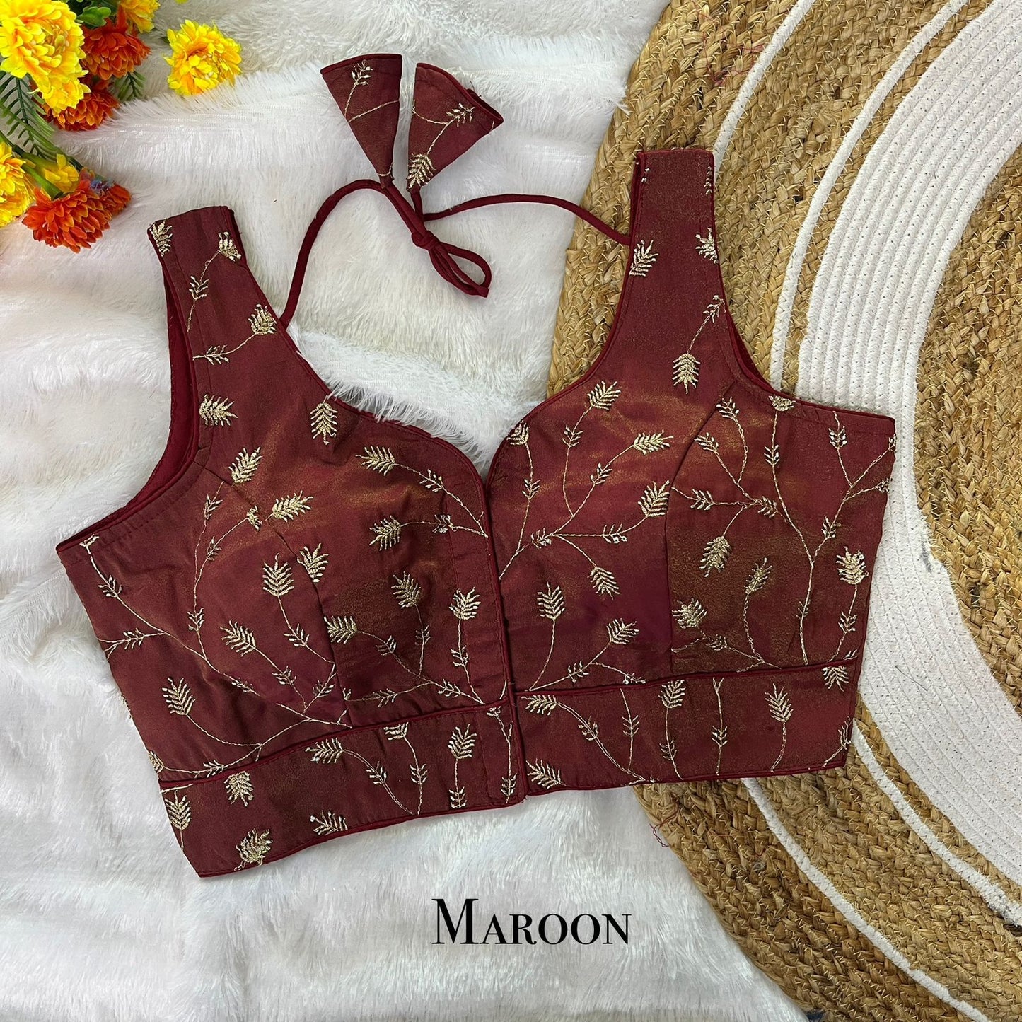EXCLUSIVE PARTYWEAR COSMOS BITS PIPE & ZARI EMBROIDERY WORK  READY MADE BLOUSE