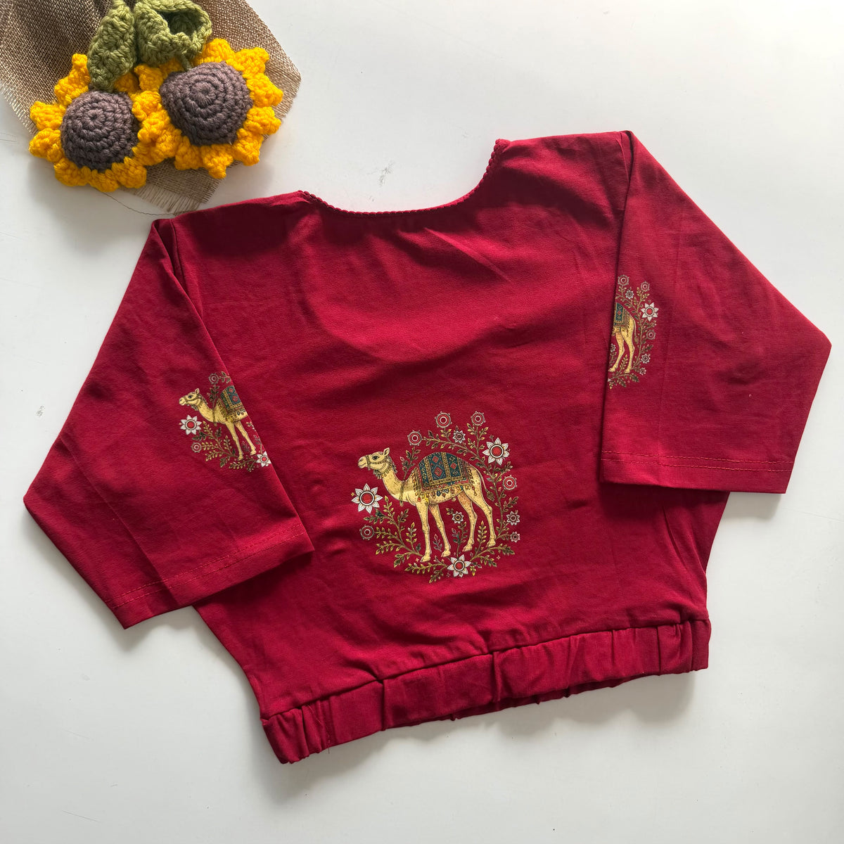 Beautiful block print with elastic ready made blouse