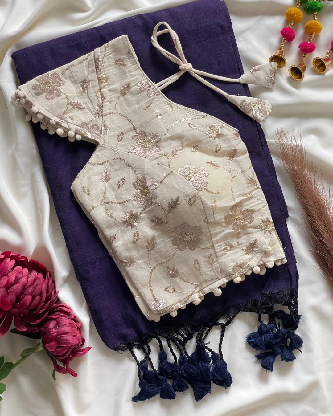 Pure cotton ready made blouse with saree