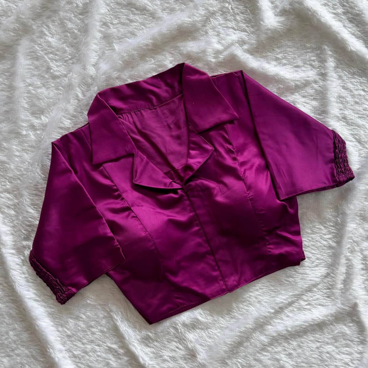 Soft silk fabric with elastic attach for better fitting ready made blouse
