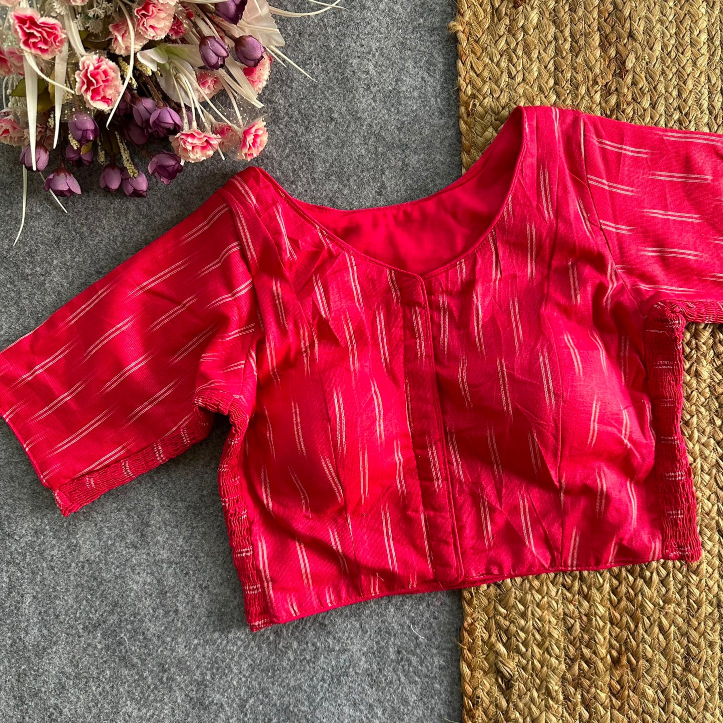 Beautiful hand IKKAT COTTON with side elastic ready made blouse