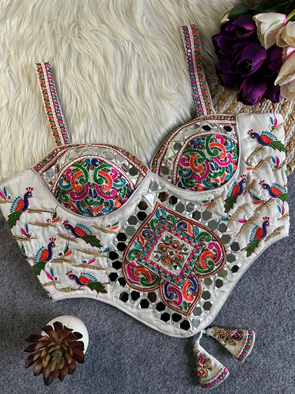 Beautiful handwork original mirror all over ready made blouse