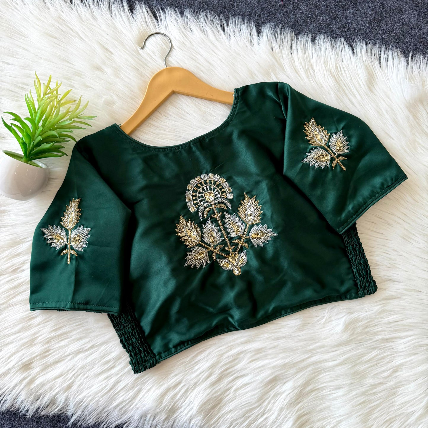 Beautiful zardosi with two tone kardana work all over with side elastic ready made blouse