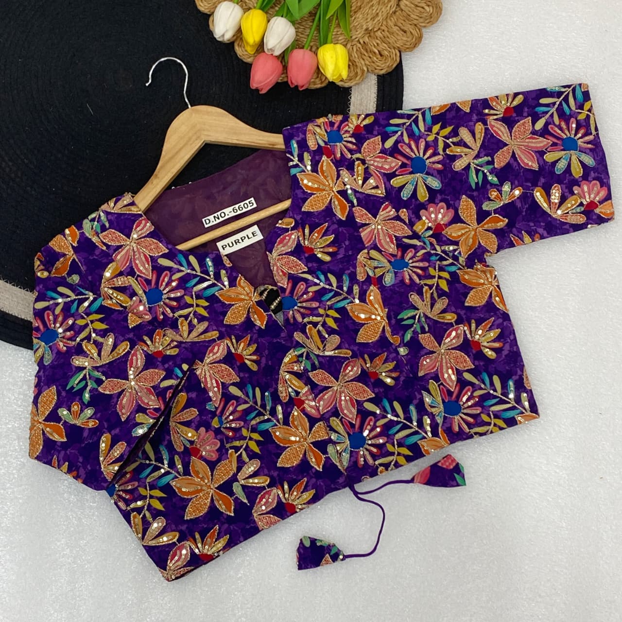 Pojisan print embroidery ready made blouse