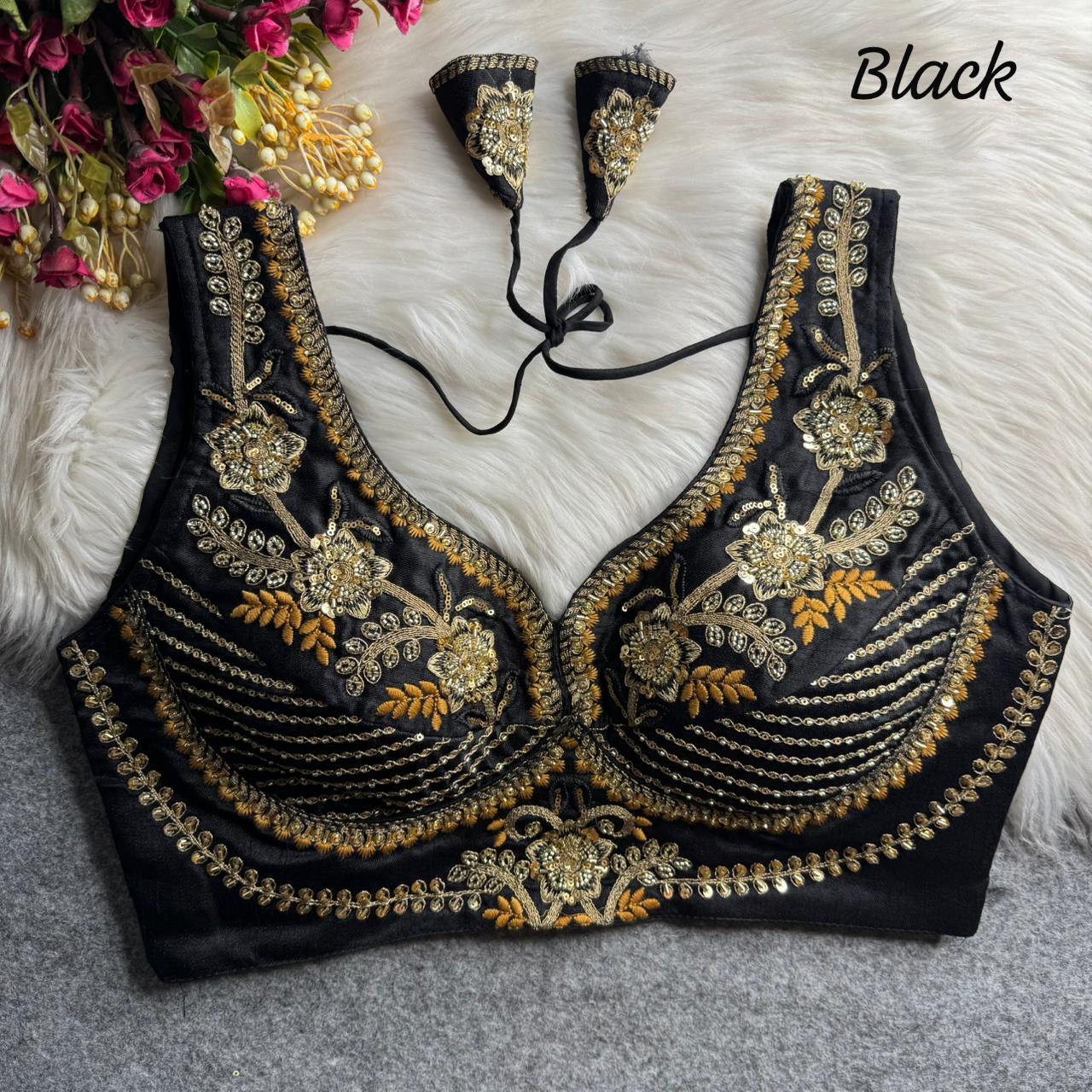 Heavy zari + sequins & beads work ready made blouse