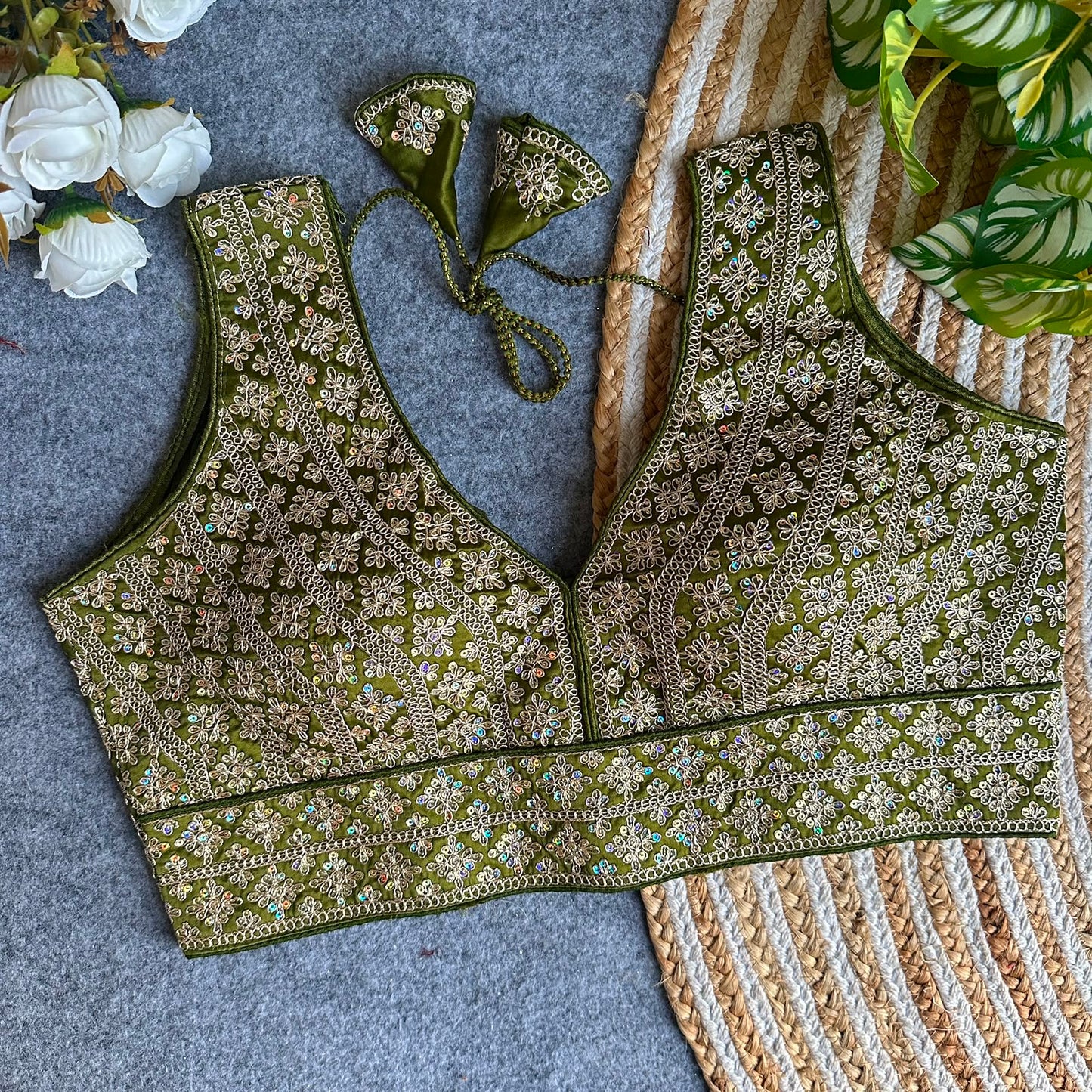 Heavy Embroidery + Sequins Work ready made blouse