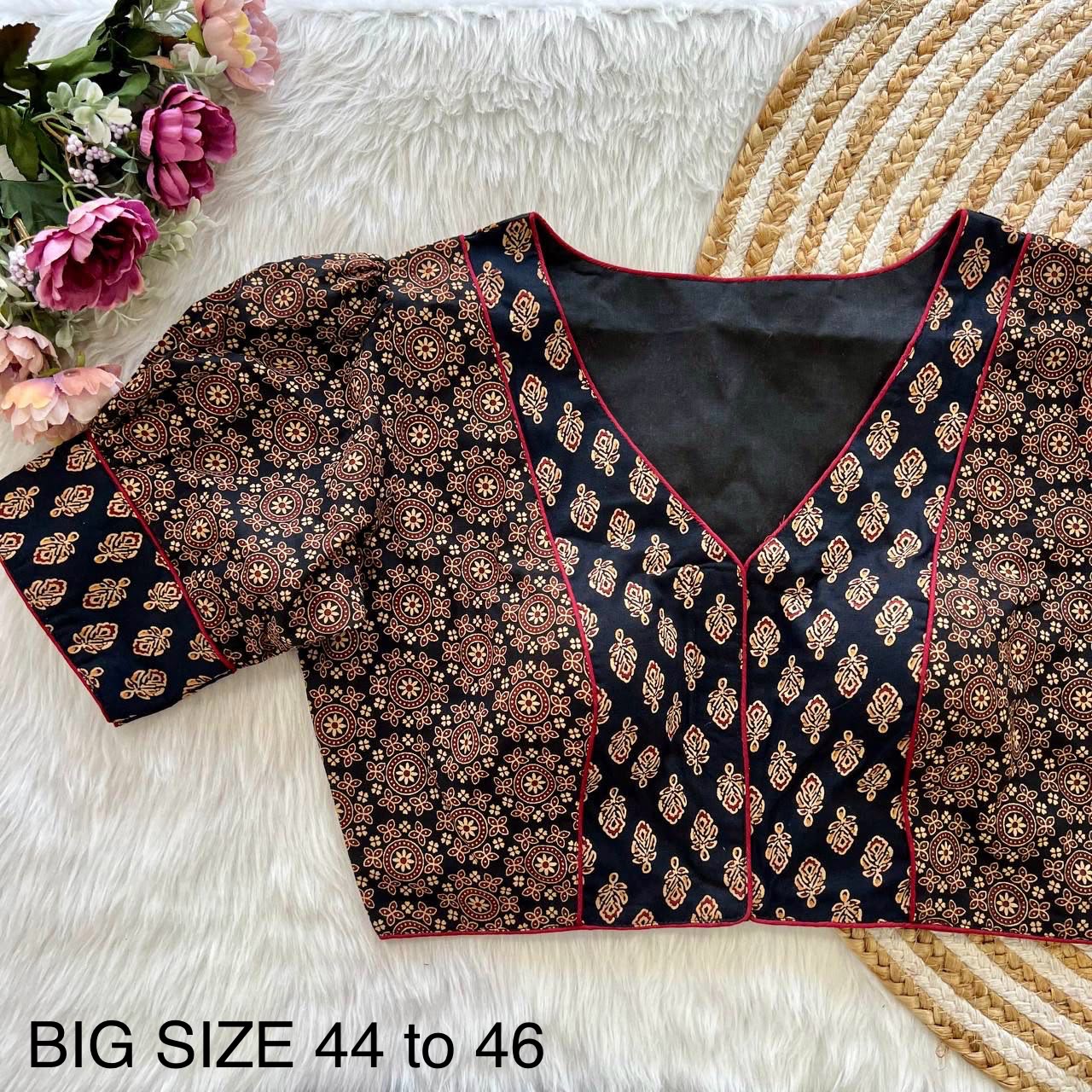 Original ajrakh print cotton ready made blouse