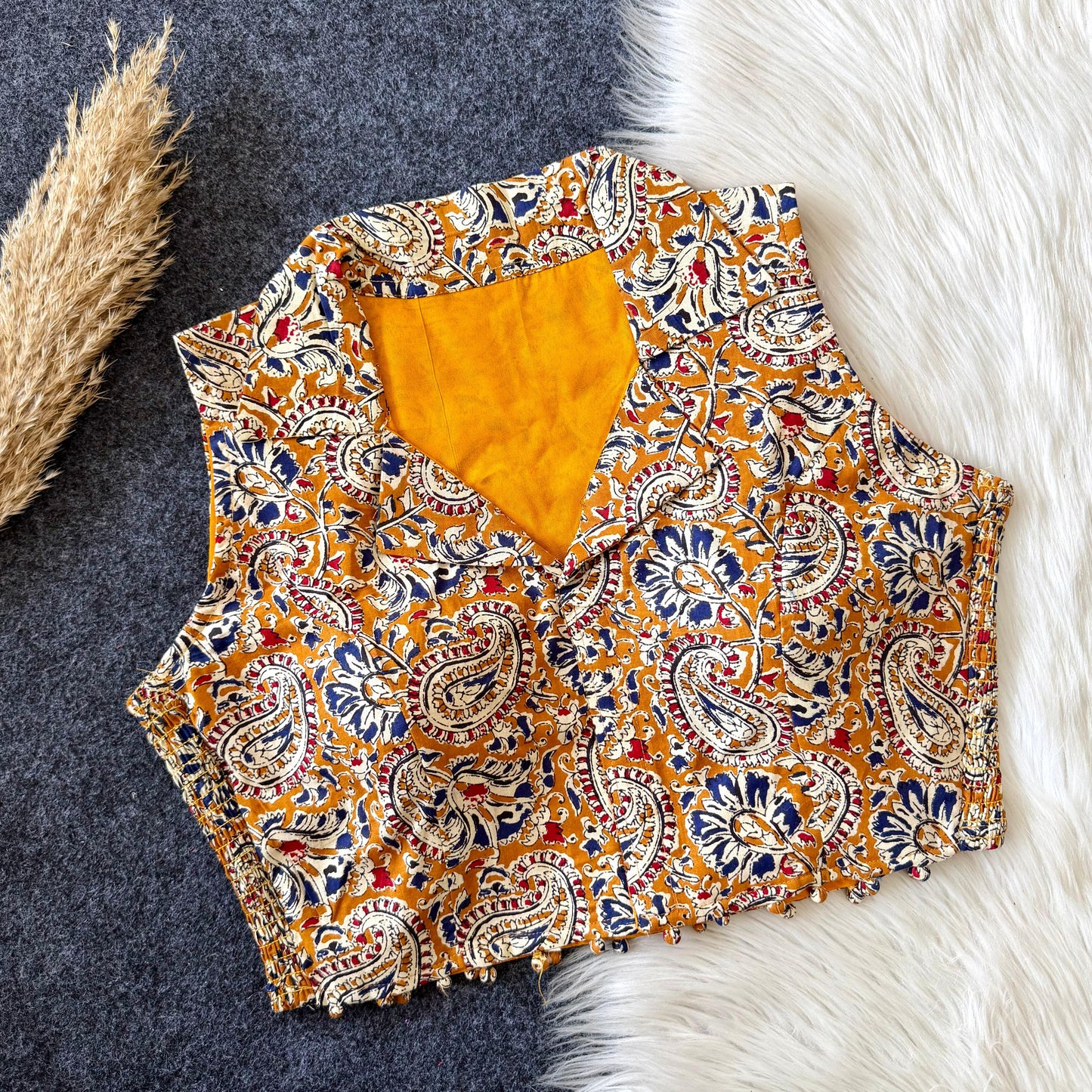 Beautiful hand block print with side elastic ready made blouse