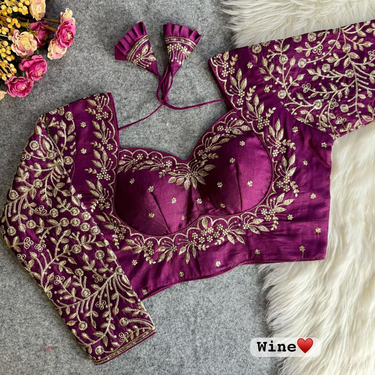 Heavy pure vichitra silk full sleeve ready made blouse