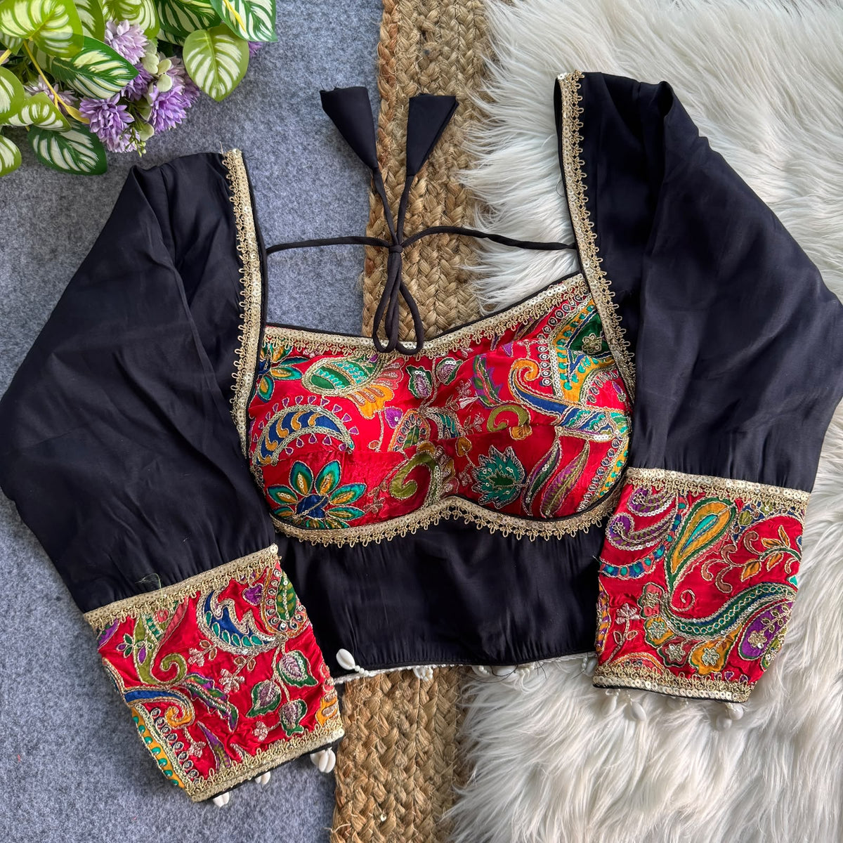 Heavy Chinon Position Print ready made blouse