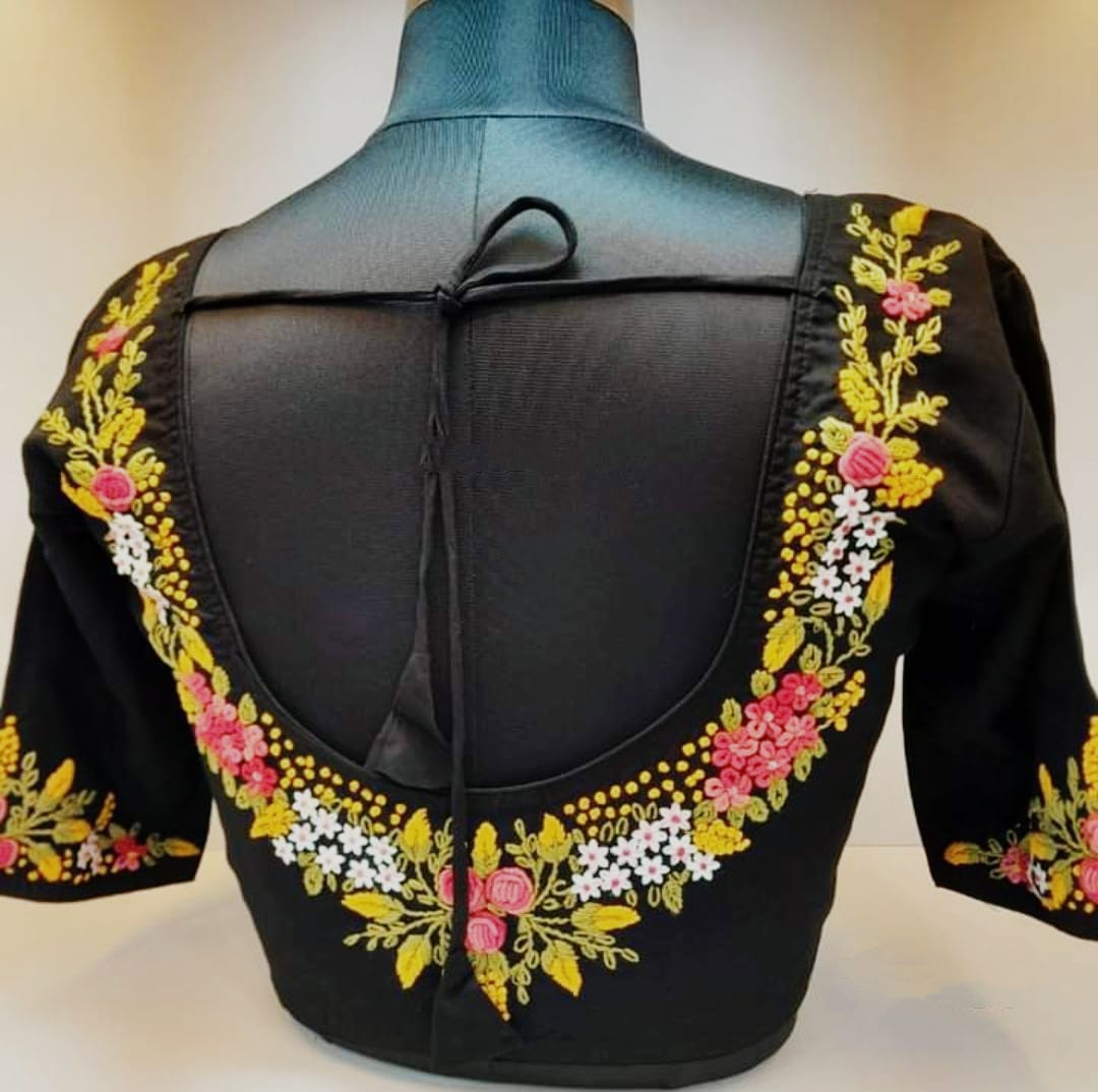 Hand work round neck ready made blouse