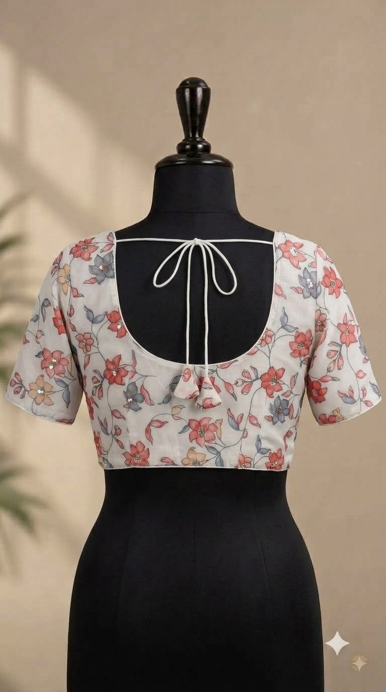 Floral Embroidered Organza Ready Made Blouse