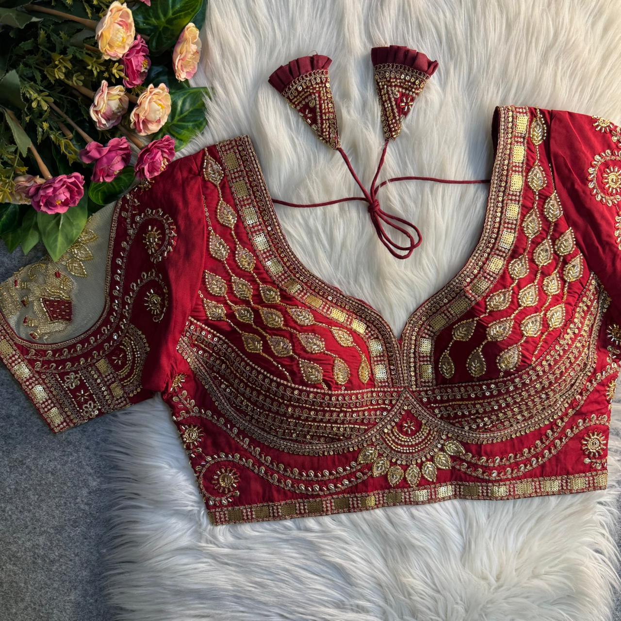 Beautiful heavy beads elephant patch work ready made blouse