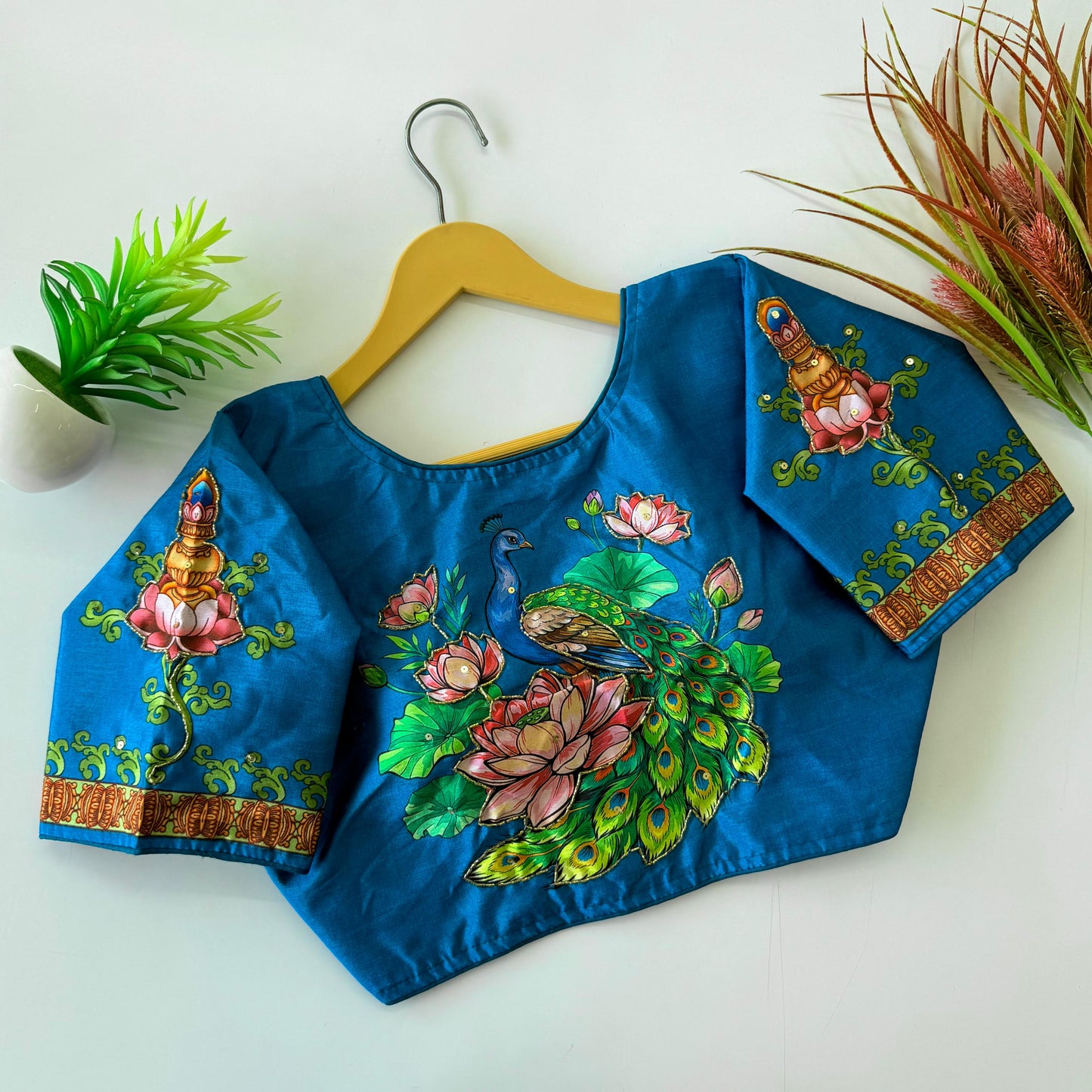 Pure silk fabric with Decent print ready made blouse