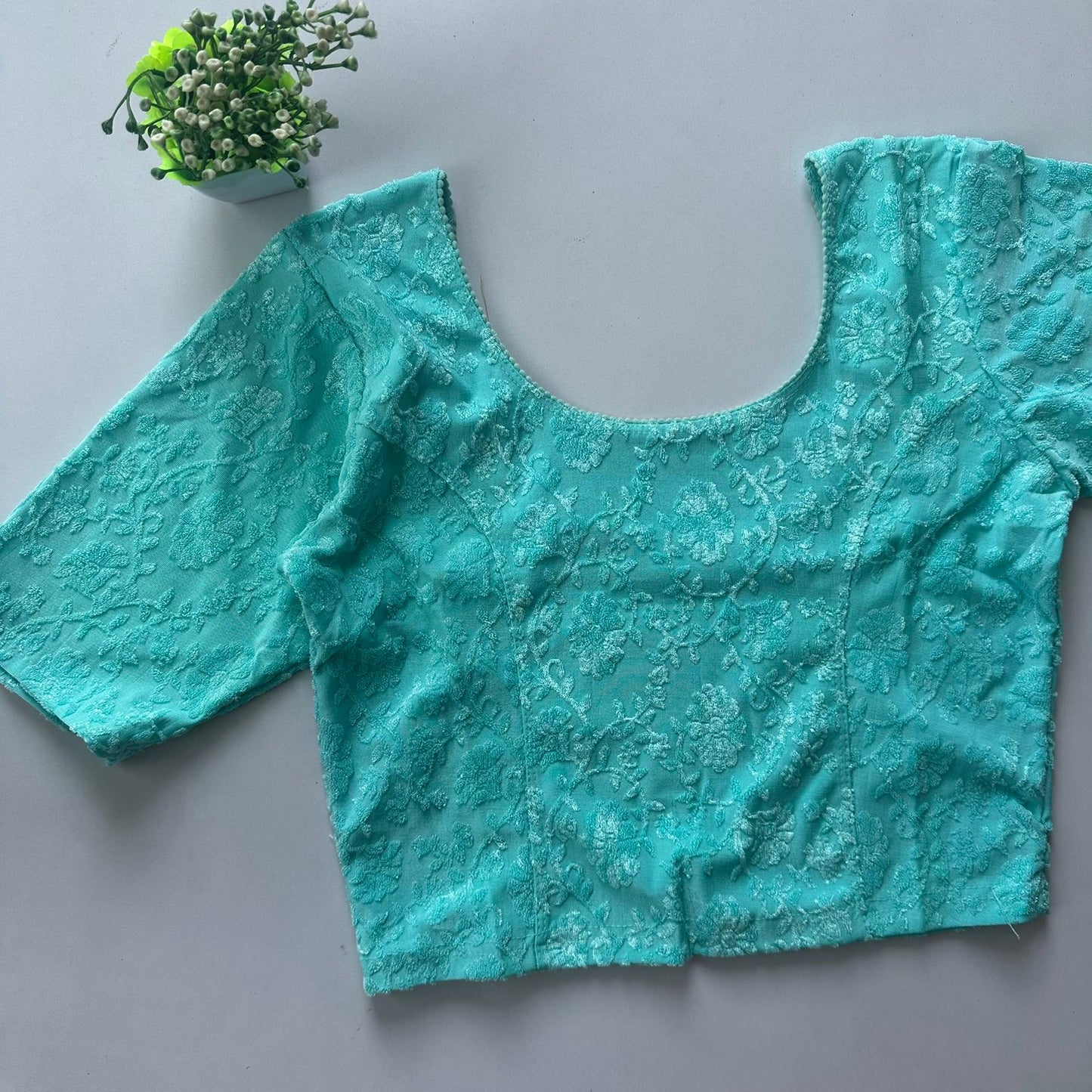 Polyester stretchable with self jacquard design ready made blouse