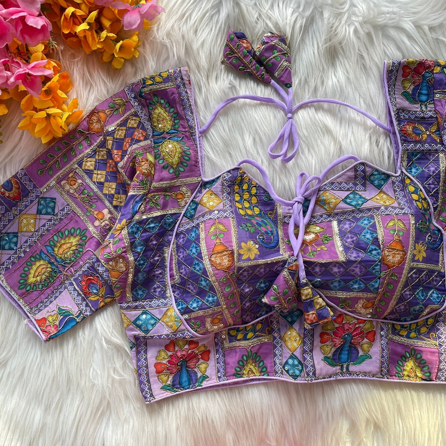 Heavy chinon position print ready made blouse