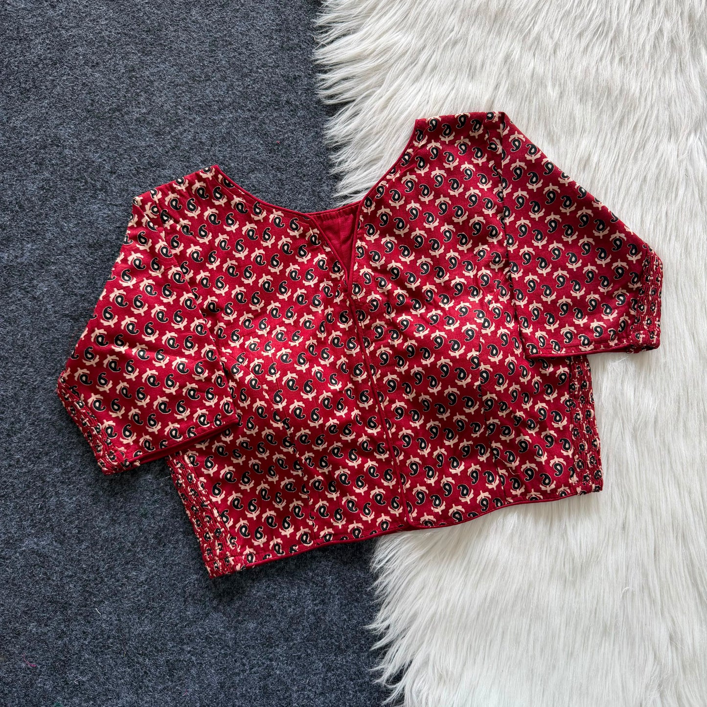 Beautiful hand block print with side elastic ready made blouse