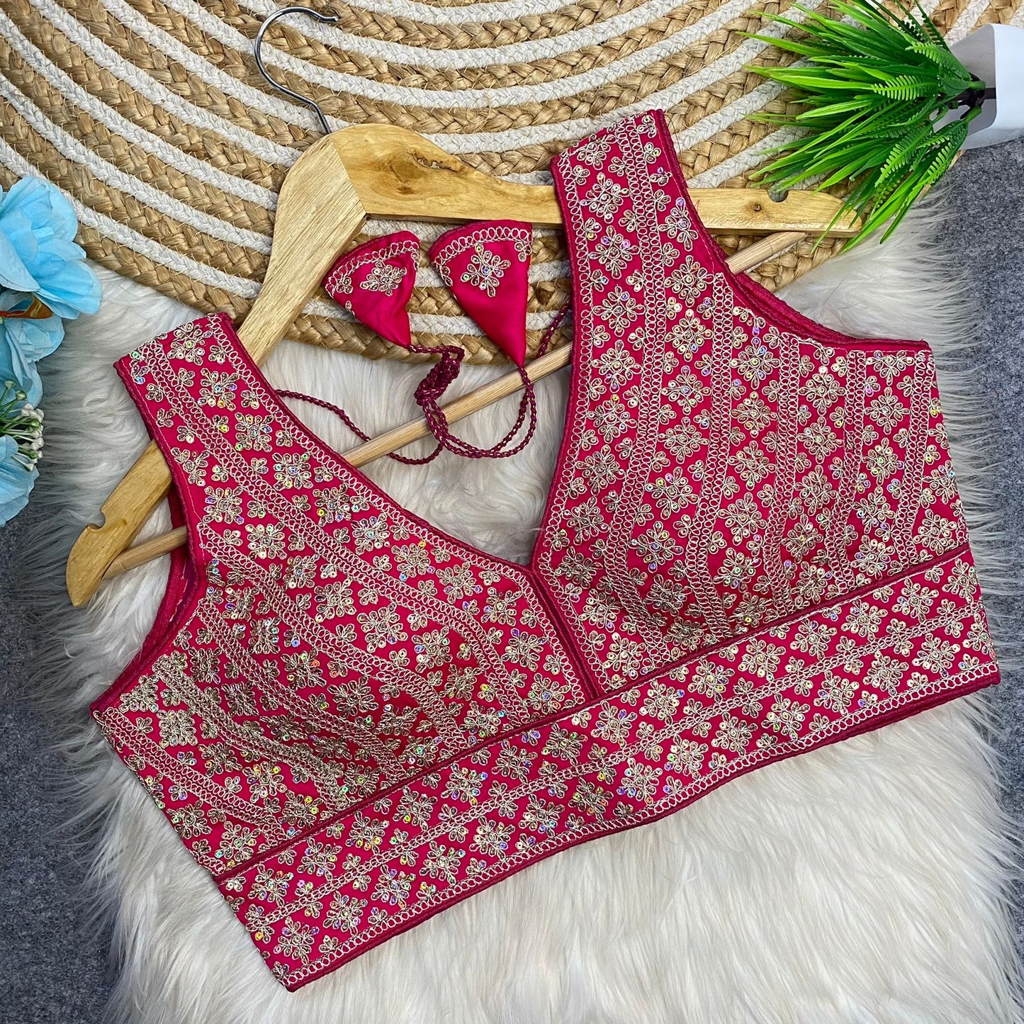 Heavy embroidery + sequins work ready made blouse