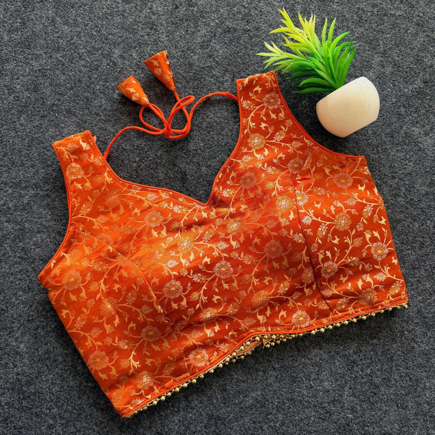 Double shade flower weave all over ready made blouse
