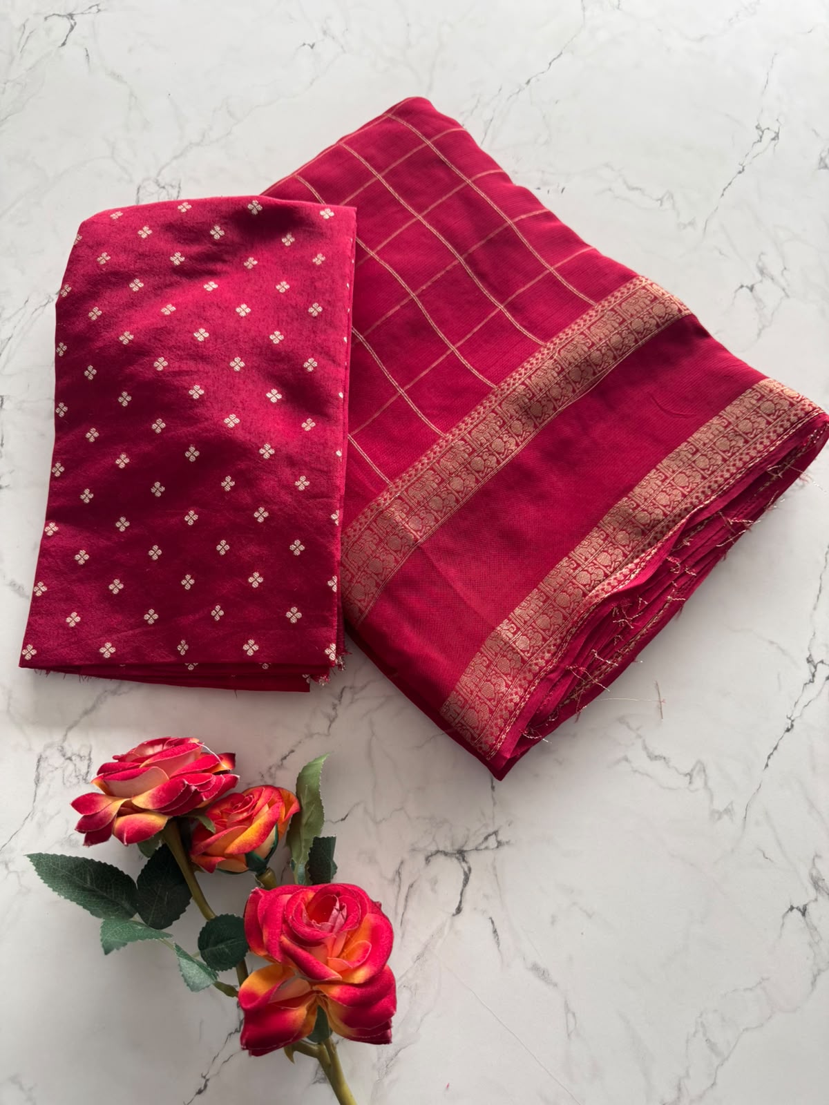 Premium pure Viscous Georgette Weaving Check Design With Tussles saree