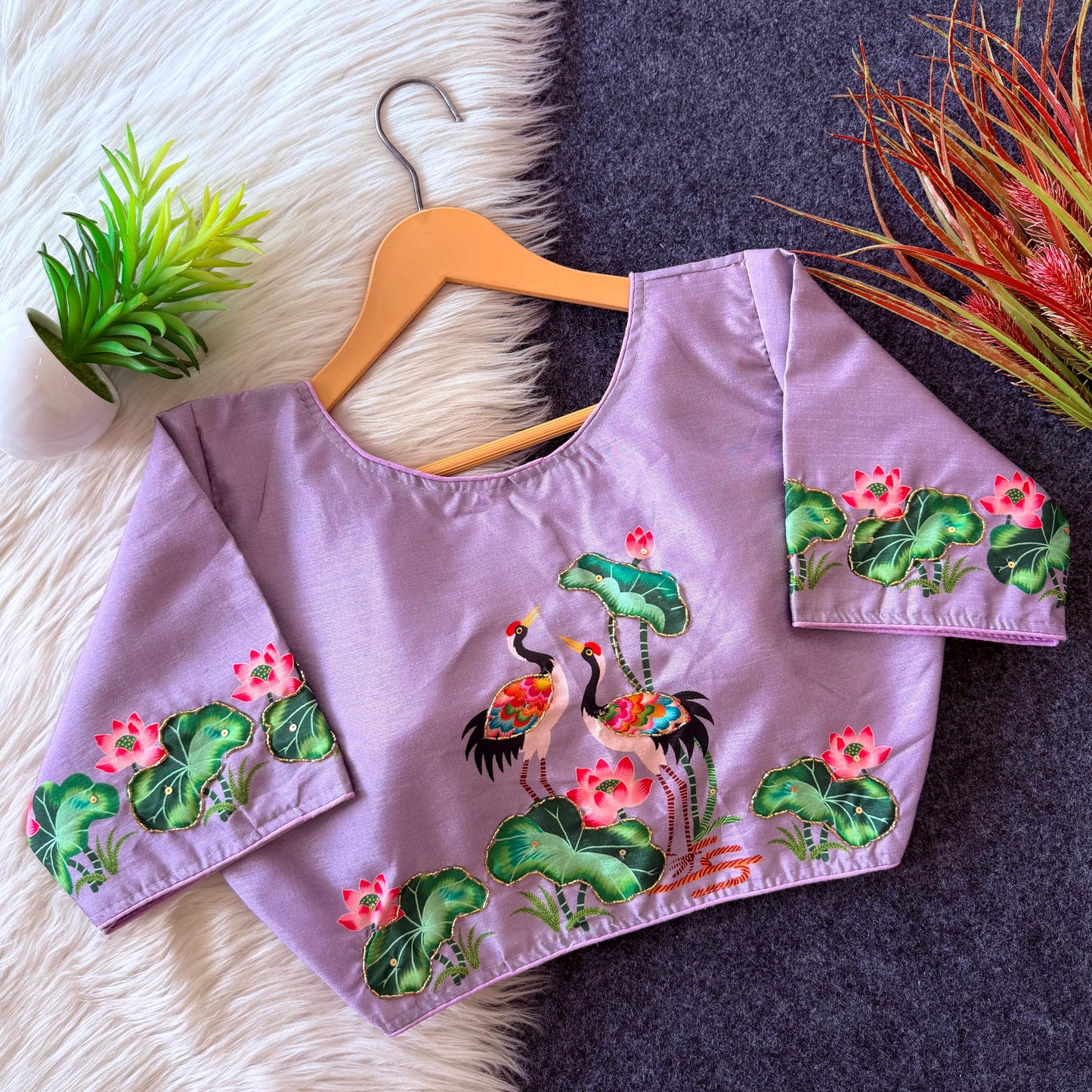 Pure silk fabric with Decent print ready made blouse