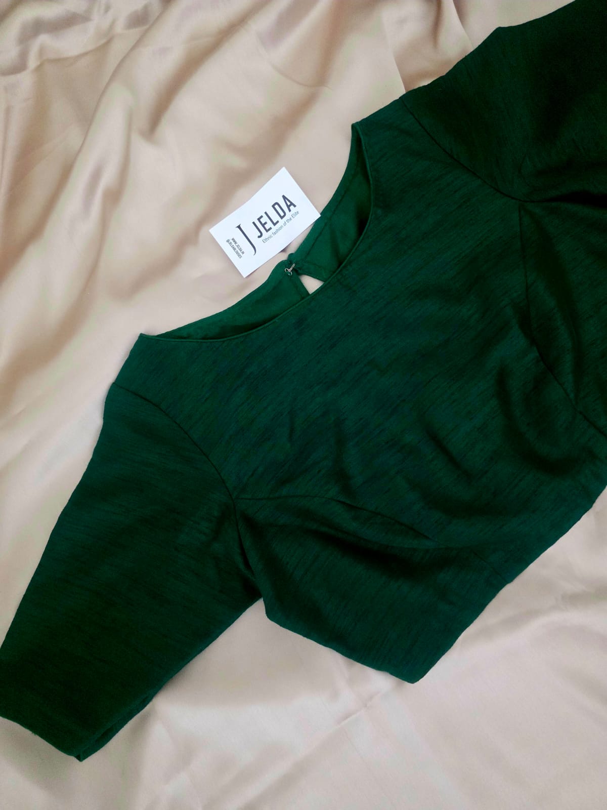 Pure dupion silk Green Boatneck Elbow Sleeve custommade blouse