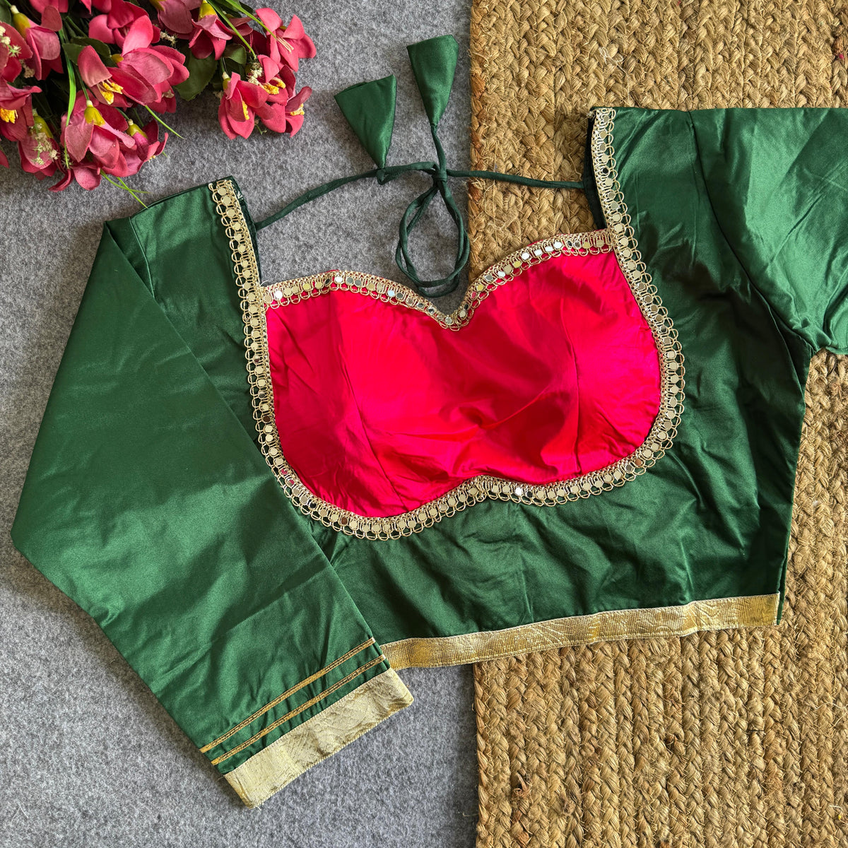 Satin silk fabric full sleeve ready made blouse