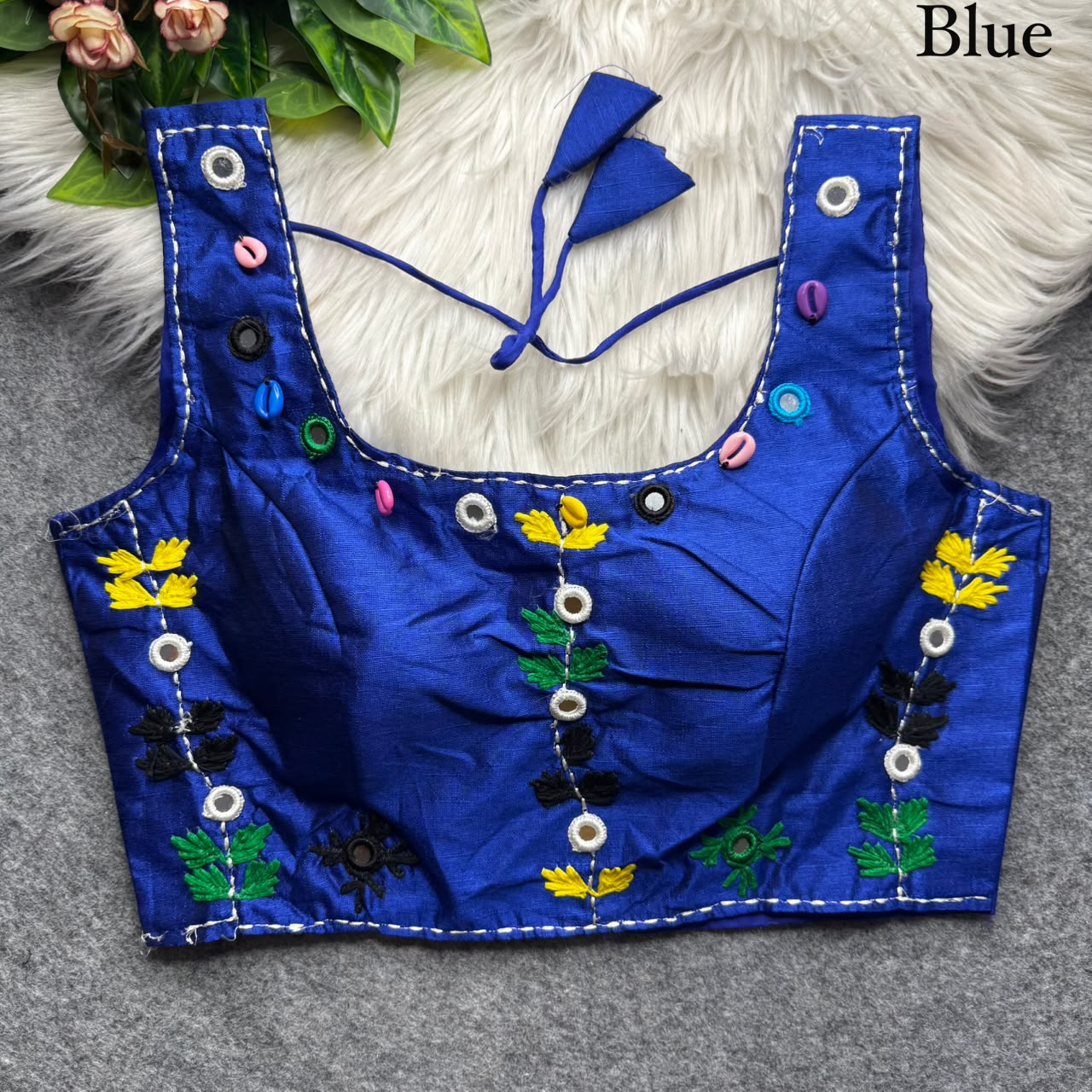Multi Handwork Thread + Hand Mirror Work ready made blouse