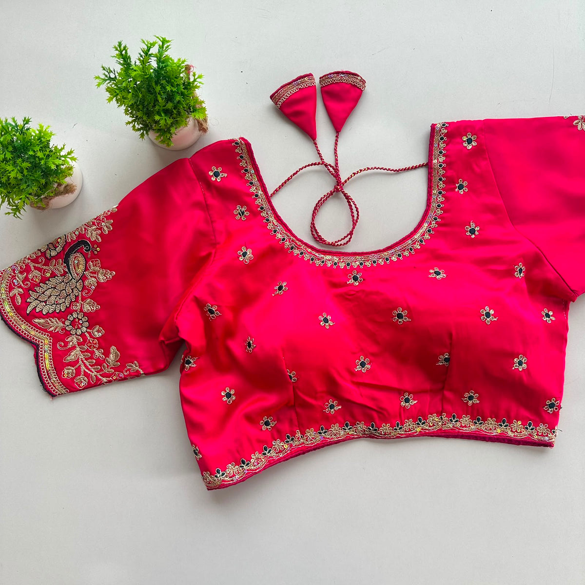 Heavy pure satin silk embroidery work ready made blouse