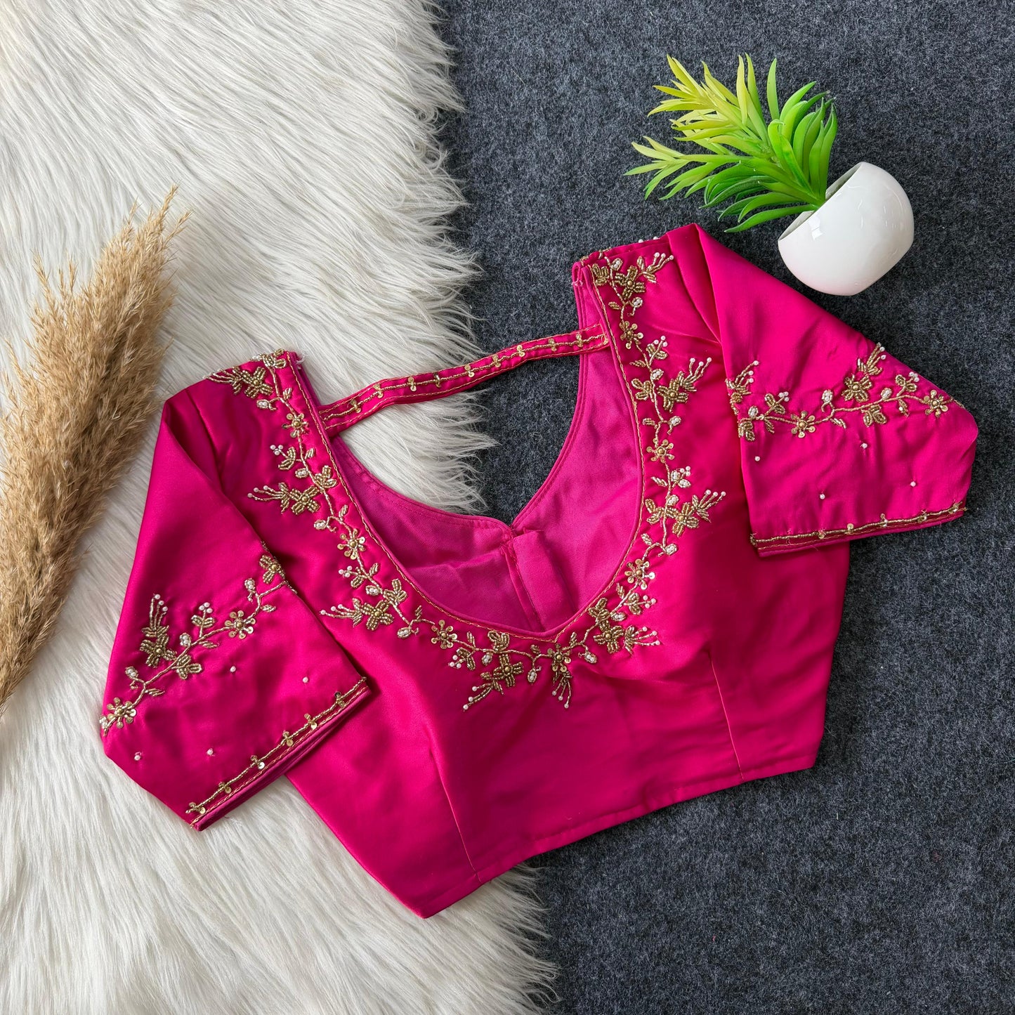 Beautiful handwork all over back and sleeves with designer handwork ready made blouse