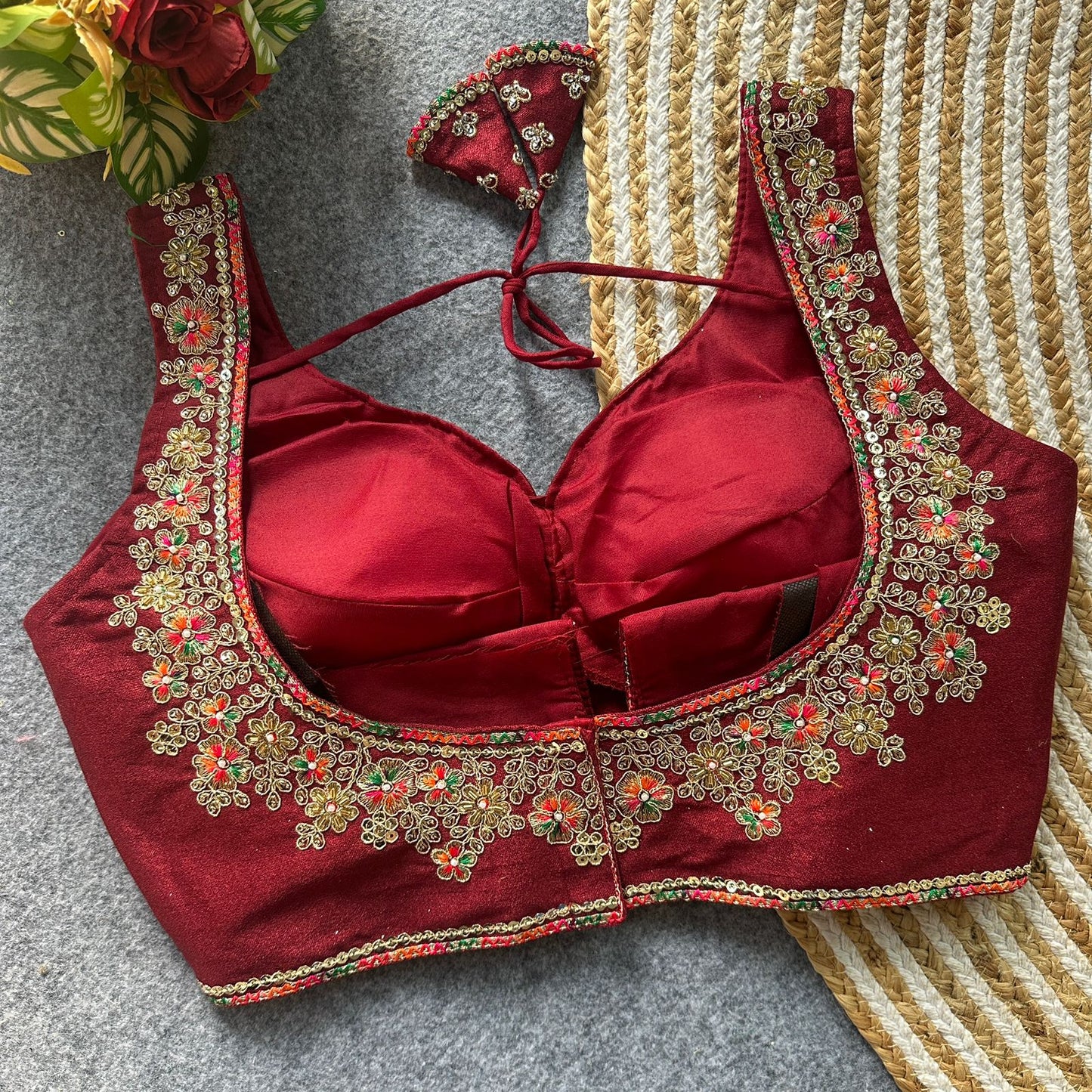 Heavy zari + sequins & beads work ready made blouse