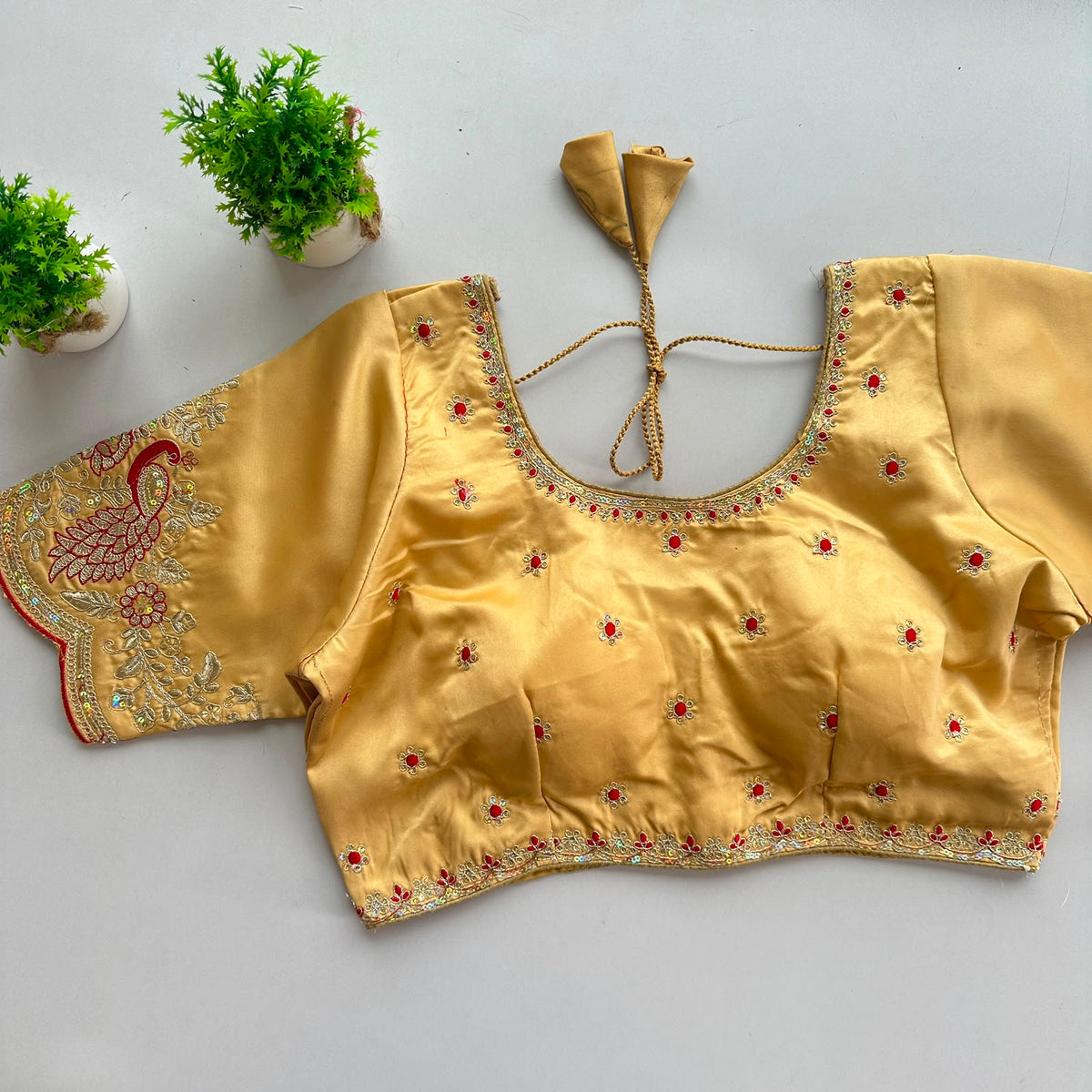 Heavy pure satin silk embroidery work ready made blouse