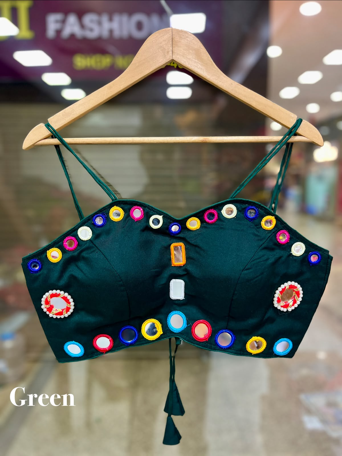 SPECIAL SPAGHETTI NODDLES MULTY COLOUR RING MIRROR (GLASS) WORK FANCY READY MADE BLOUSE