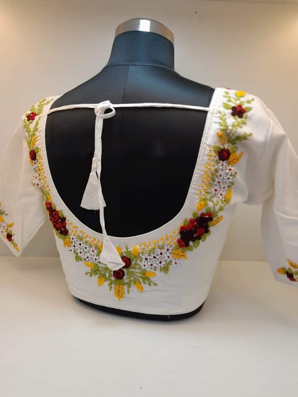 Hand work round neck ready made blouse