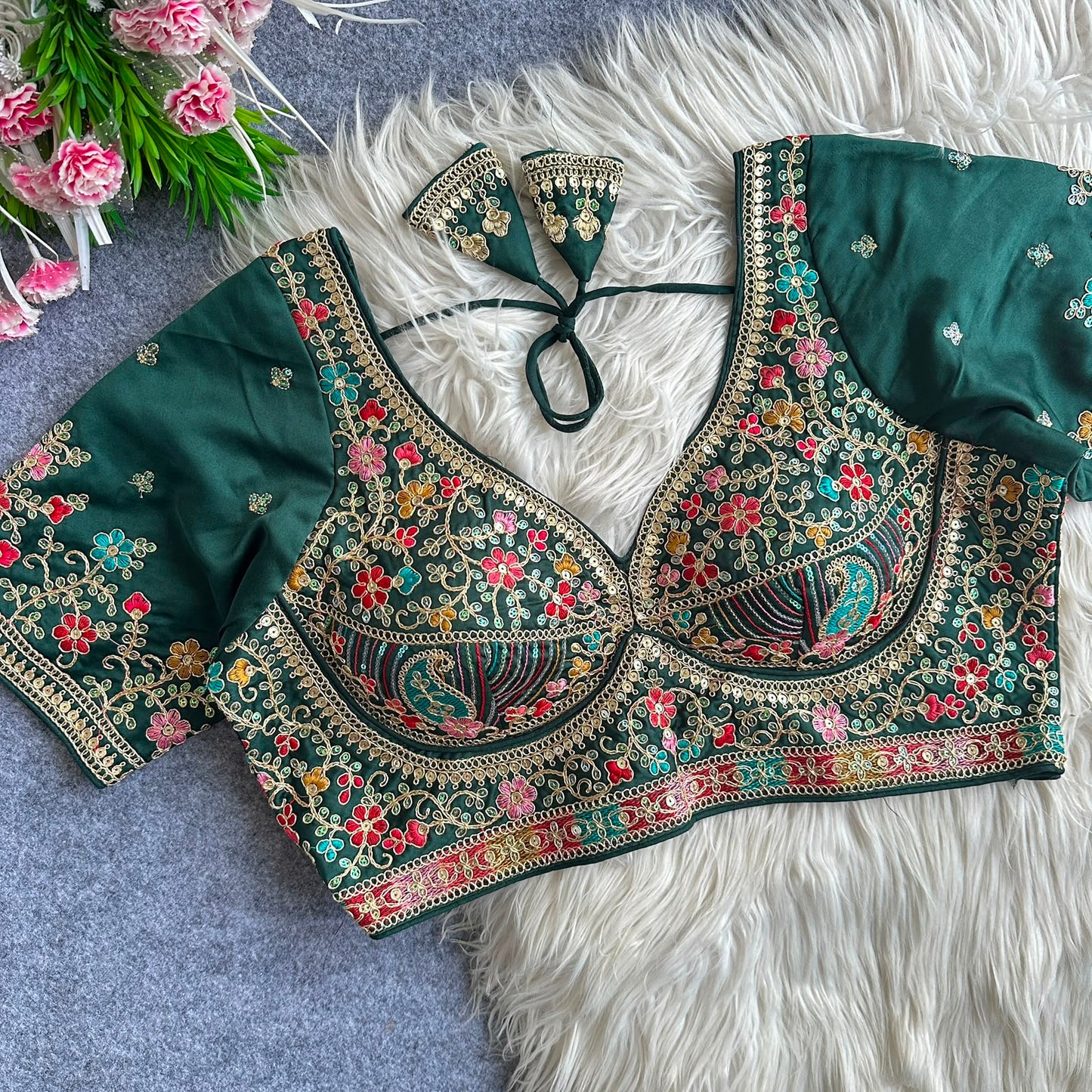 Heavy Embroidery Work ready made blouse