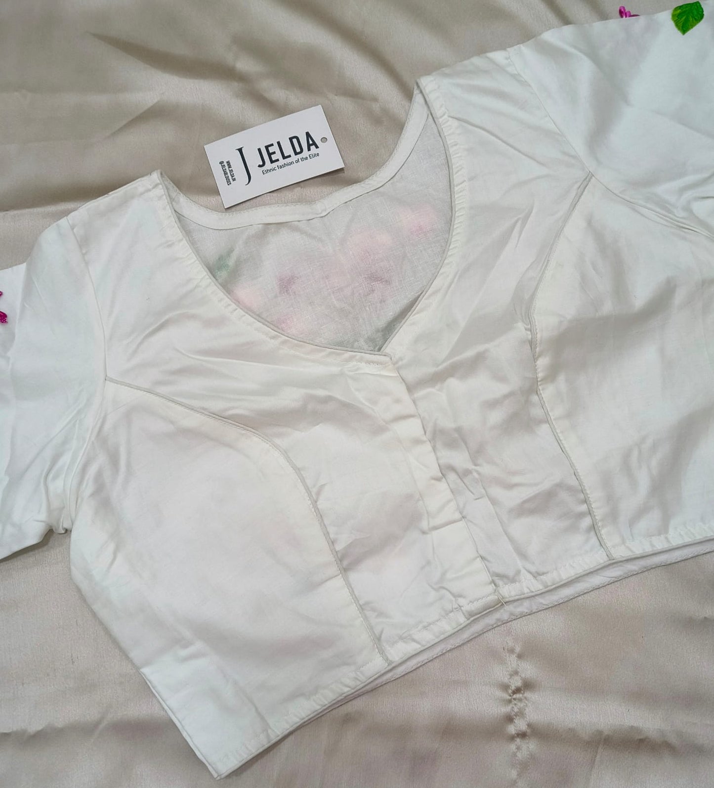 Pure white Cotton 3D flowers ready made blouse