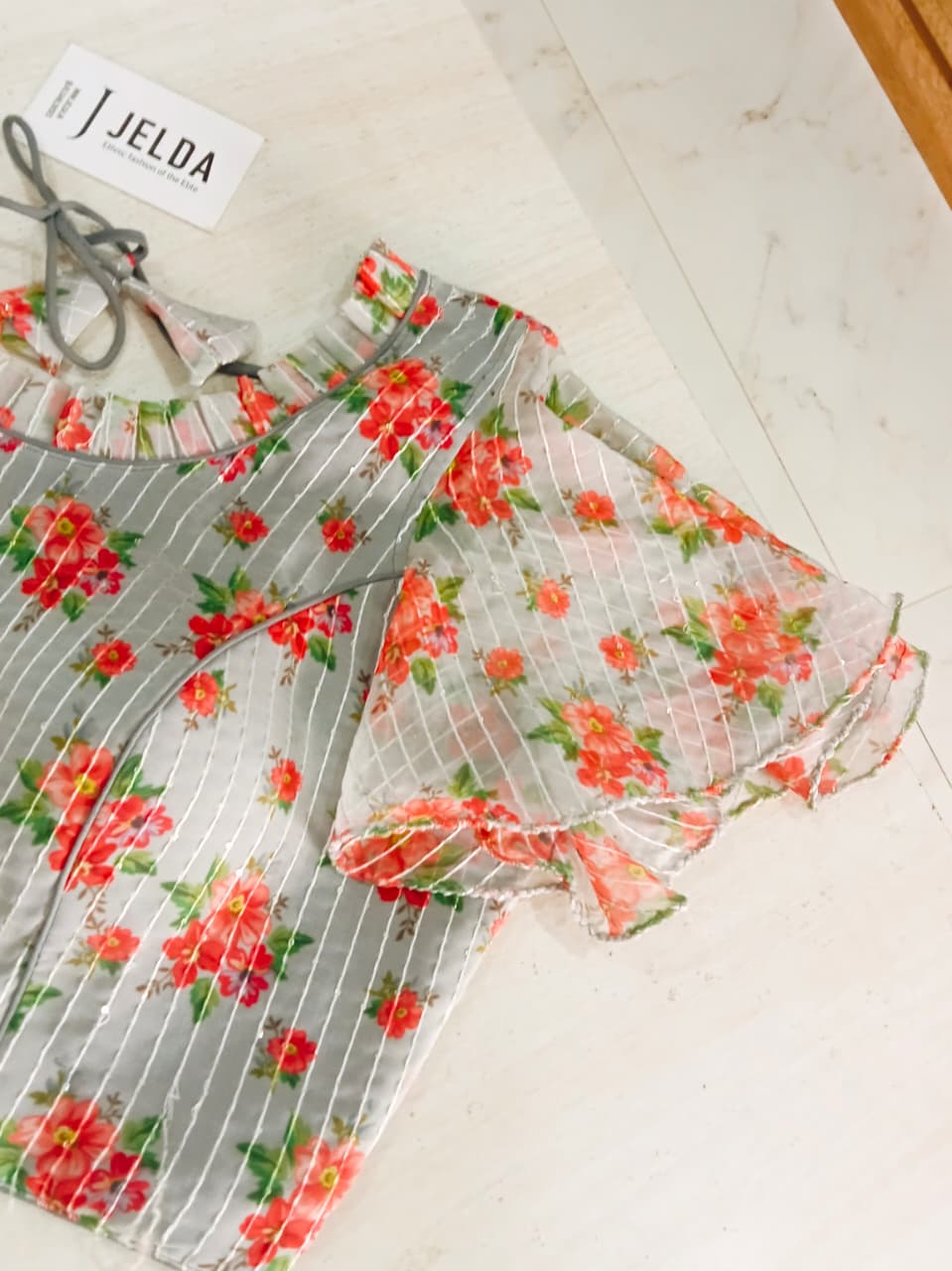 Print work frill sleeve ready made blouse