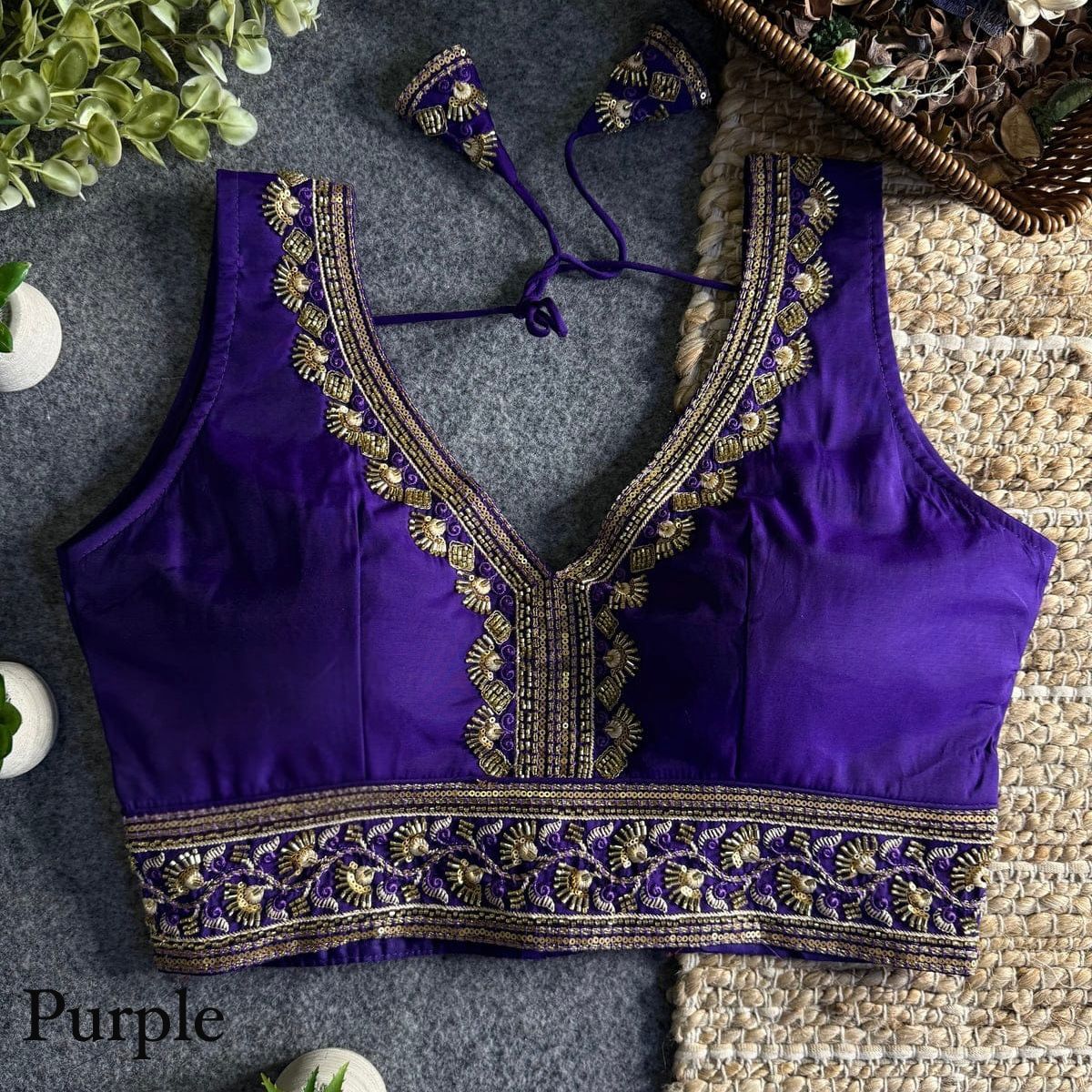 Heavy zari + Codding sequins & Beads Work ready made blouse