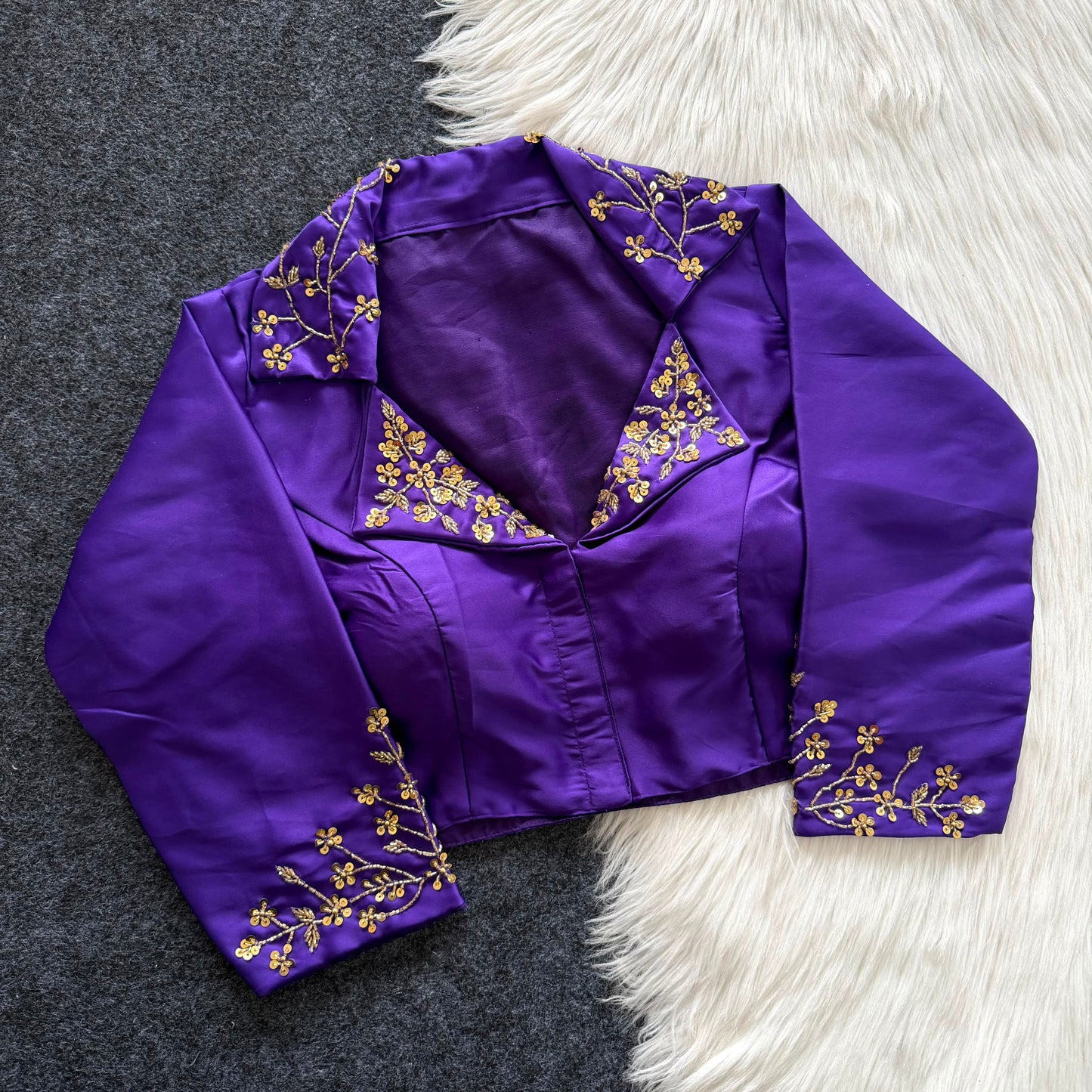 Beautiful handwork all over sleeve and collar ready made blouse