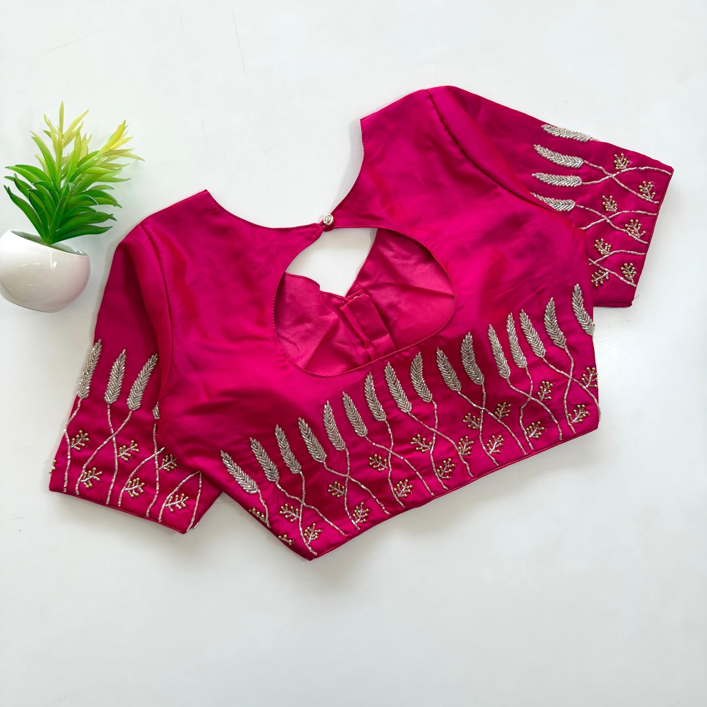 Beautiful handwork with pearl and kardana touch up all over ready made blouse