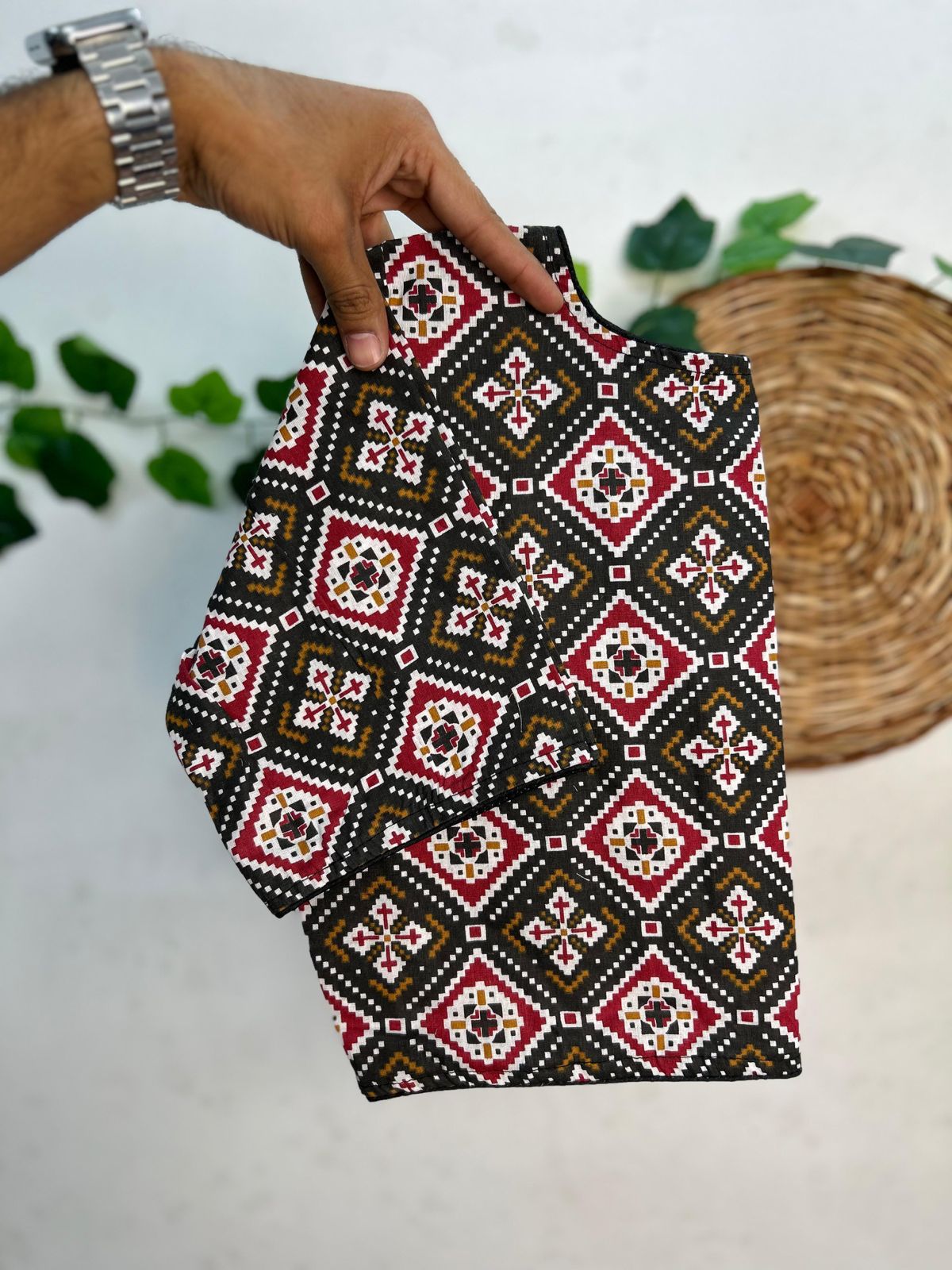 Pure ajrakh cotton ready made blouse