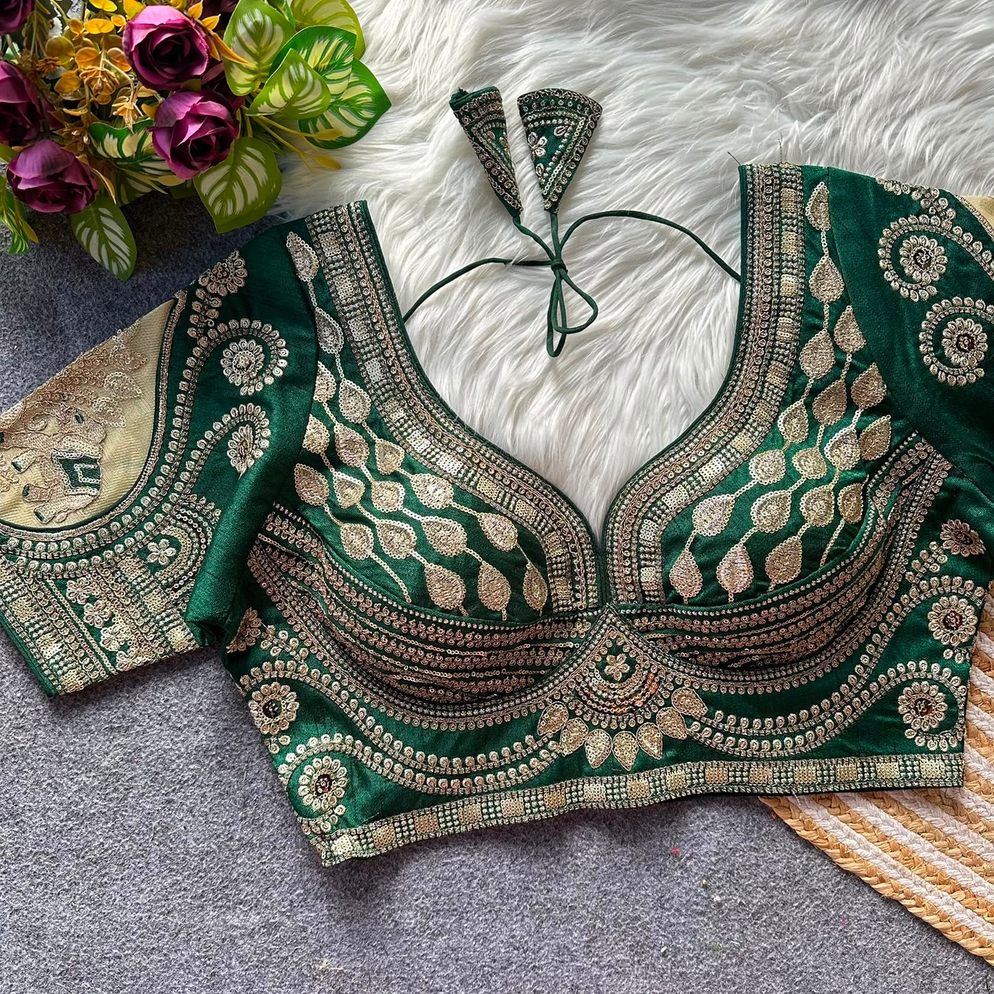 Rani cut work heavy gold zari work bridal ready made blouse
