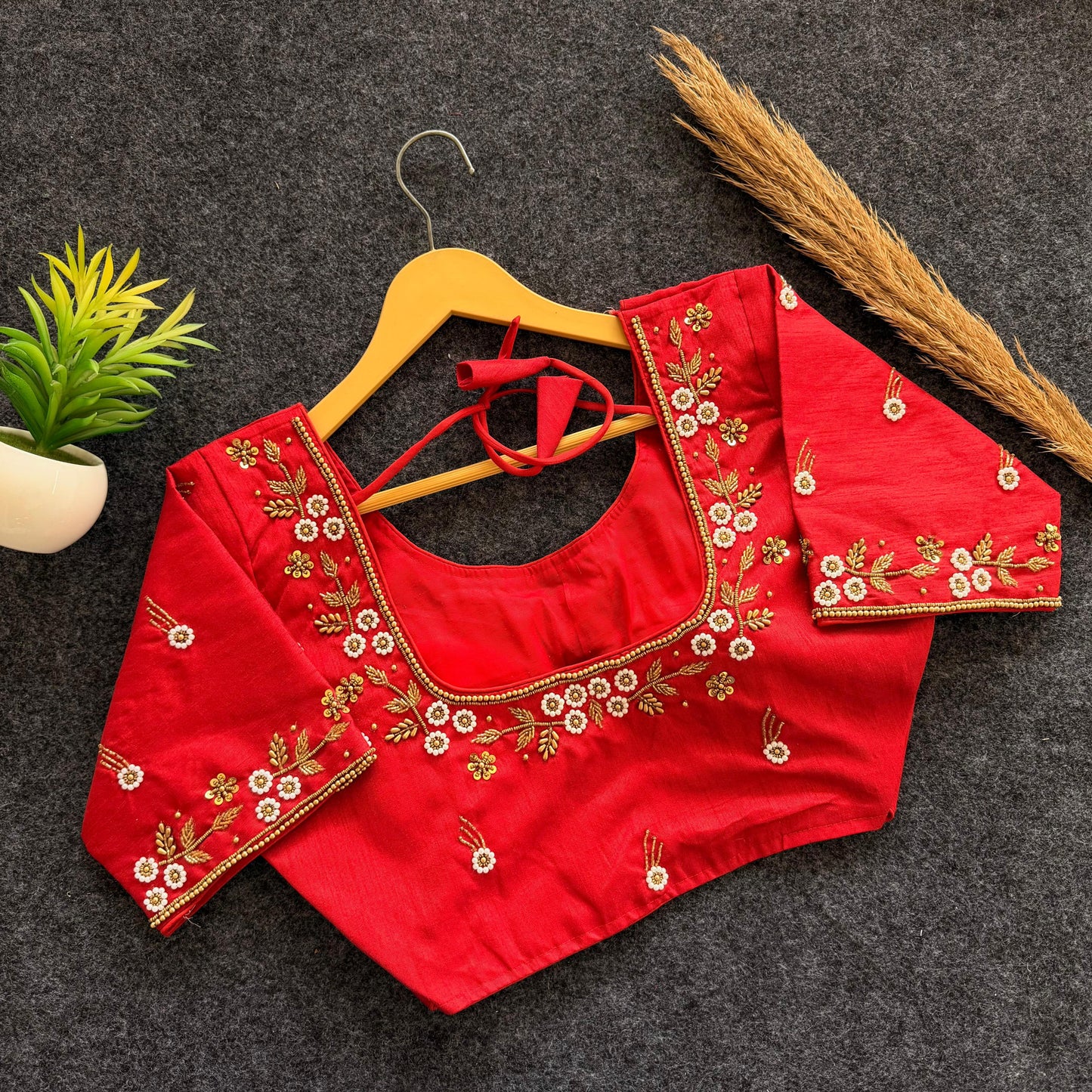 Beautiful handwork all over front and sleeves with designer handwork ready made blouse